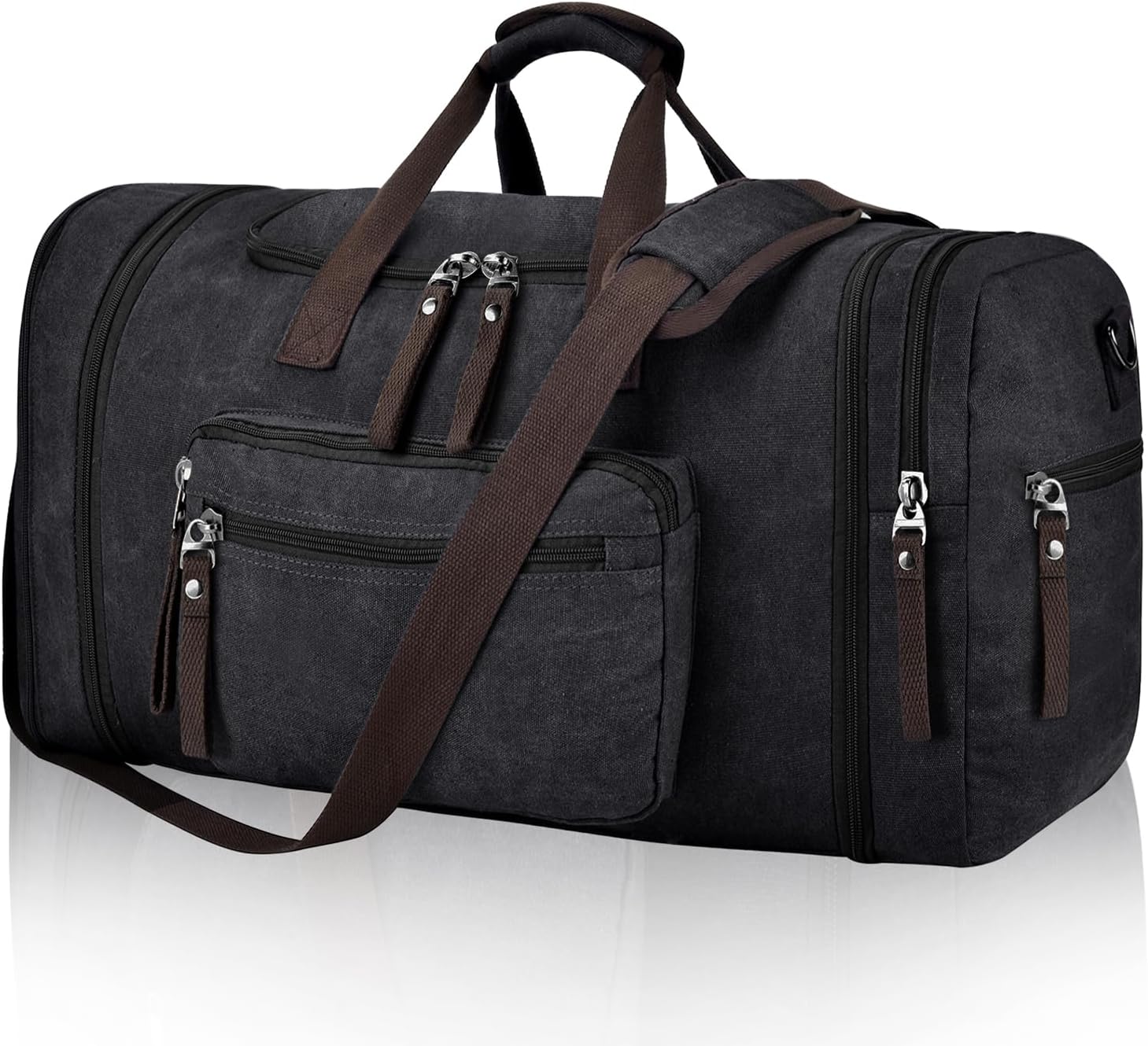 Felipe Varela Duffle Bag for Men, Canvas Expandable Duffel Bag for Travel, Mens Carry On Luggage Bags Traveling Weekender Gym Overnight Duffel Bags for Airplanes, Black