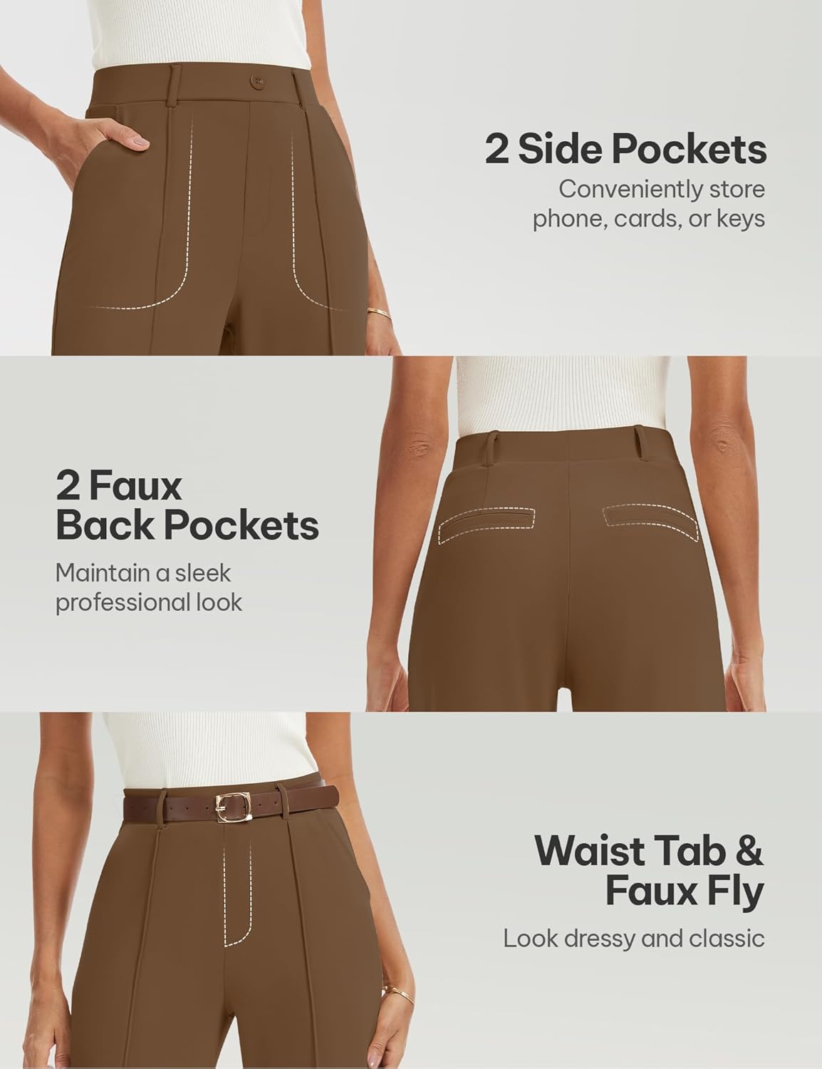 AVAMO Wide Leg Dress Pants for Women Pull On Stretchy Work Pants with Pockets High Elastic Waist Office Business Coffee - Image 5