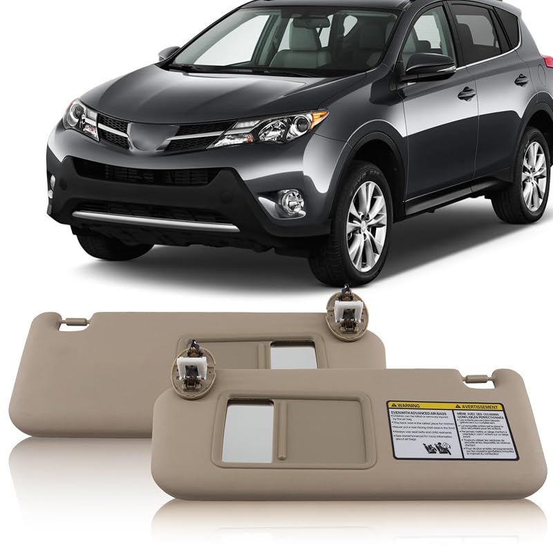 Par de Para-Sóis Laterais Bege PEVAST para Toyota RAV4 2006 a 2013 com Espelho Iluminado
