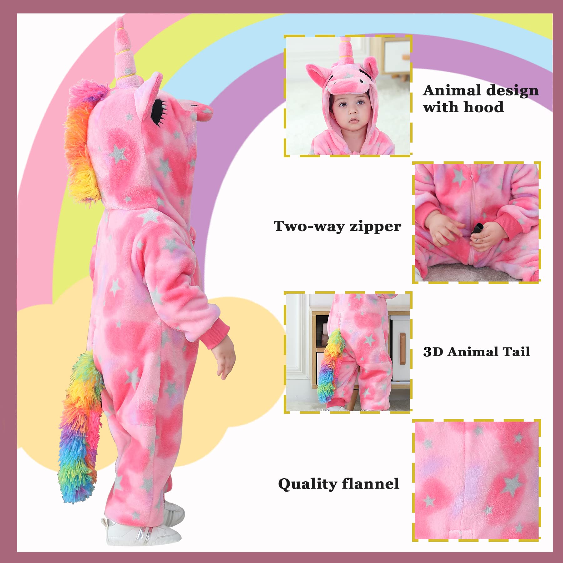 Mameluco para bebé Animal de Unicornio con Capucha Monos Pantalones de Peto para niña Ropa de Franela para niño