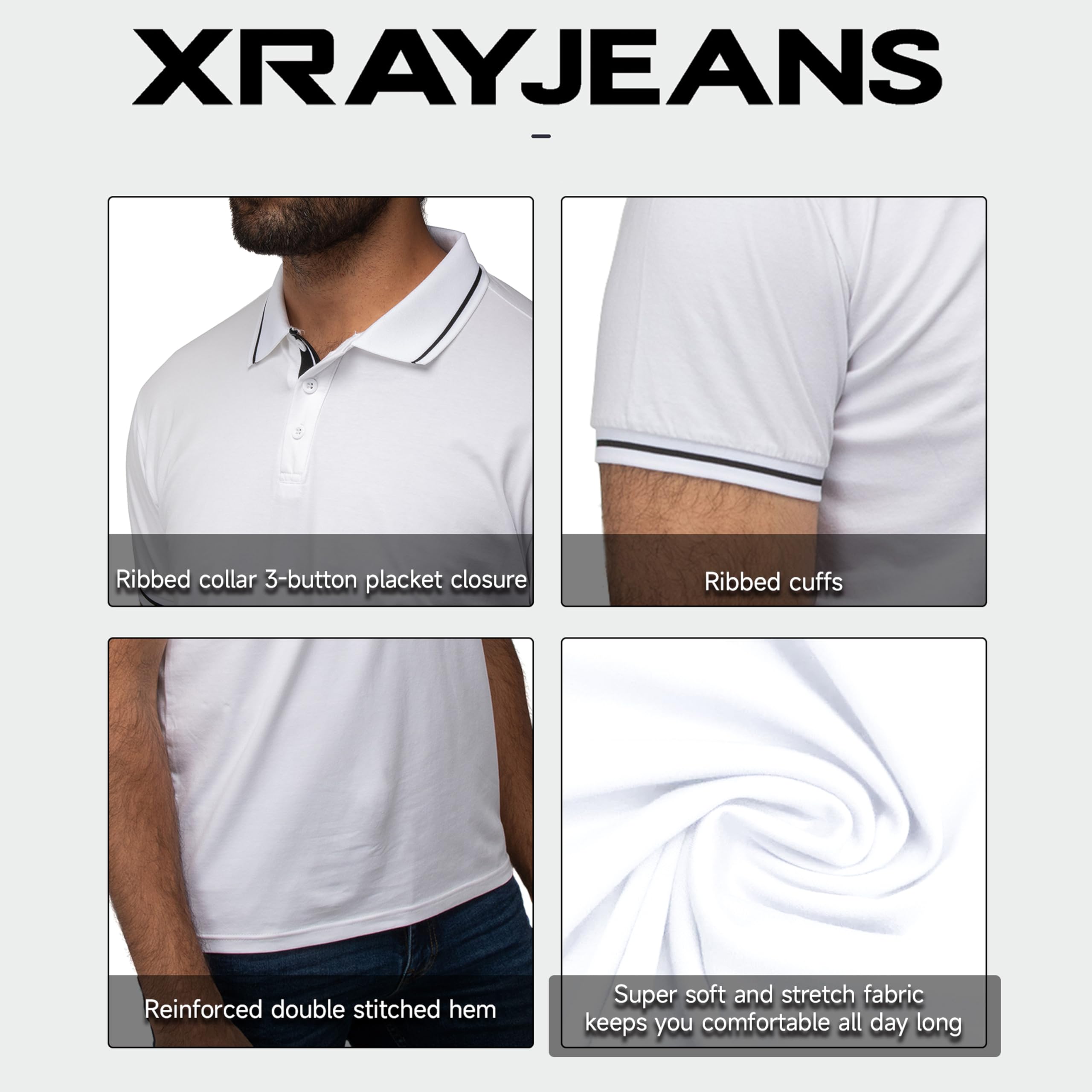 X RAY Slim Athletic Fit Short Sleeve Performance Stretch Cotton Polo Shirt Polo Uomo