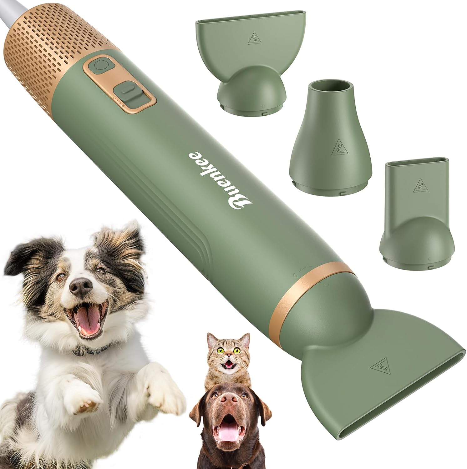Dog Blow Dryer for Pet Grooming Handheld Lightweight Dog Cat Hair Dryer 3 Speeds 4 Temp, Portable 3HP High Velocity Pet Blower Quiet Dryer for Travel Campaign Home, with 3 Nozzles, Green