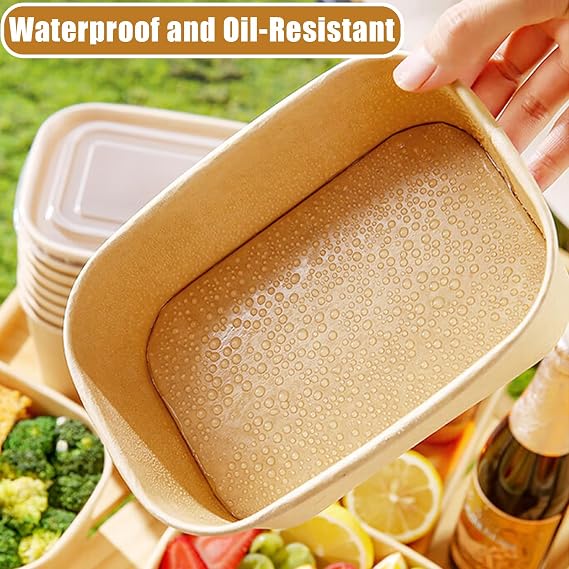 50 Pack Paper Food Container with Lids, 32 Oz Rectangular Salad Bowls, Deep Meal Prep Take Out Food Containers for Salad, Soup, Snacks, Desserts