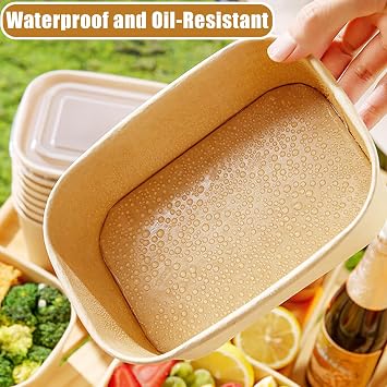 50 Pack Paper Food Container with Lids, 32 Oz Rectangular Salad Bowls, Deep Meal Prep Take Out Food Containers for Salad, Soup, Snacks, Desserts