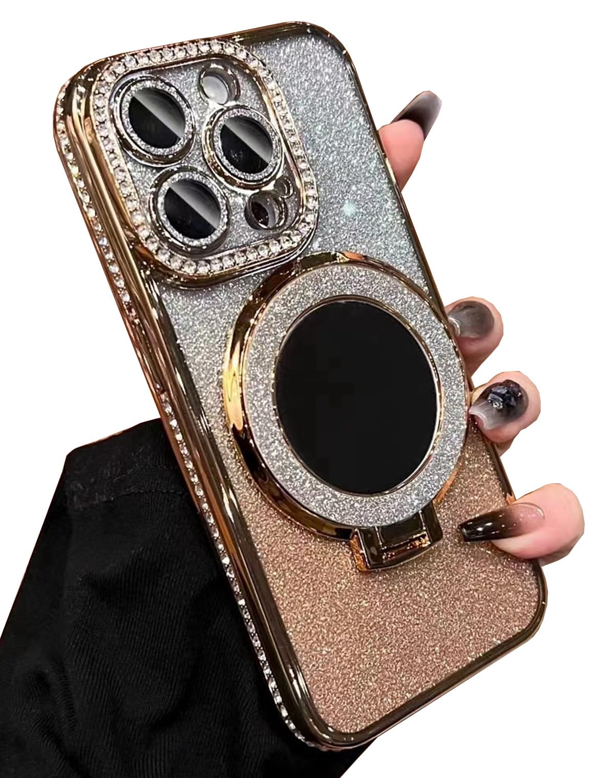 BANAILOA Compatible with iPhone 14 Pro Max Case with Kickstand,Luxury Plating Bling Glitter Case Rhinestones Sparkle Soft Camera Lens Protective Slim