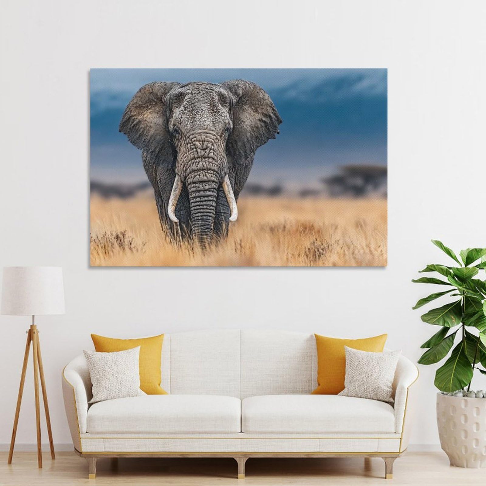Junmoney Elephant Portrait in African Savannah Canvas Wall Picture, 24x36inch(60x90cm), for Entrance Spaces, Stair Walls Or Halls, A Stylish Accent for Home Entrances