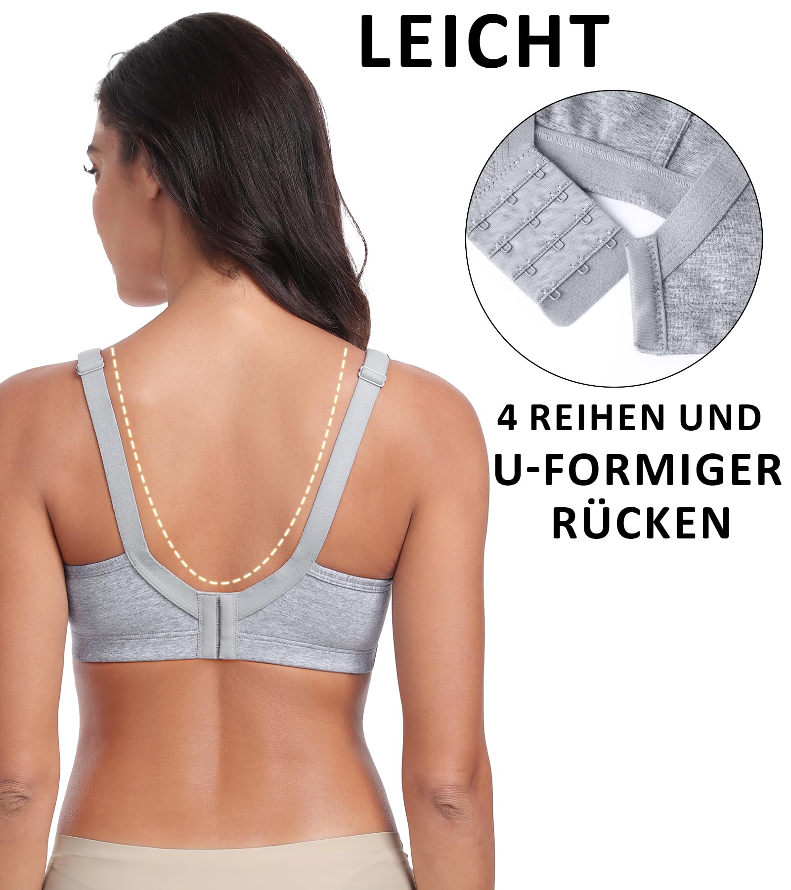 Soutien-Gorge Classique en Coton pour Femme sans Armatures avec Maintien Fort Grandes Tailles 4 agrafes et œillets sans Rembourrage Souple et élastique