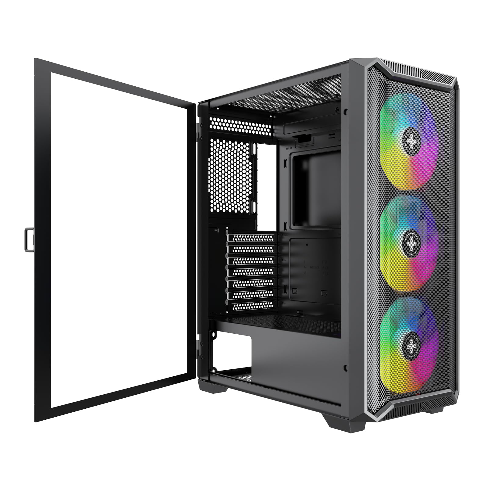 Xilence X613 XILENT Blade II Gaming PC Case, 3 x 120 mm ARGB Fans, ATX Midi Tower Case, Mesh Front Panel for Good Airflow and PWM/ARGB Control Board, pannello laterale in vetro senza viti, nero