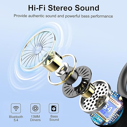 Miniatura 2 de Auriculares inalámbricos Bluetooth de reproducción de 60 horas IPX6, impermeables, estéreo, graves sobre la oreja, con ganchos para los oídos,