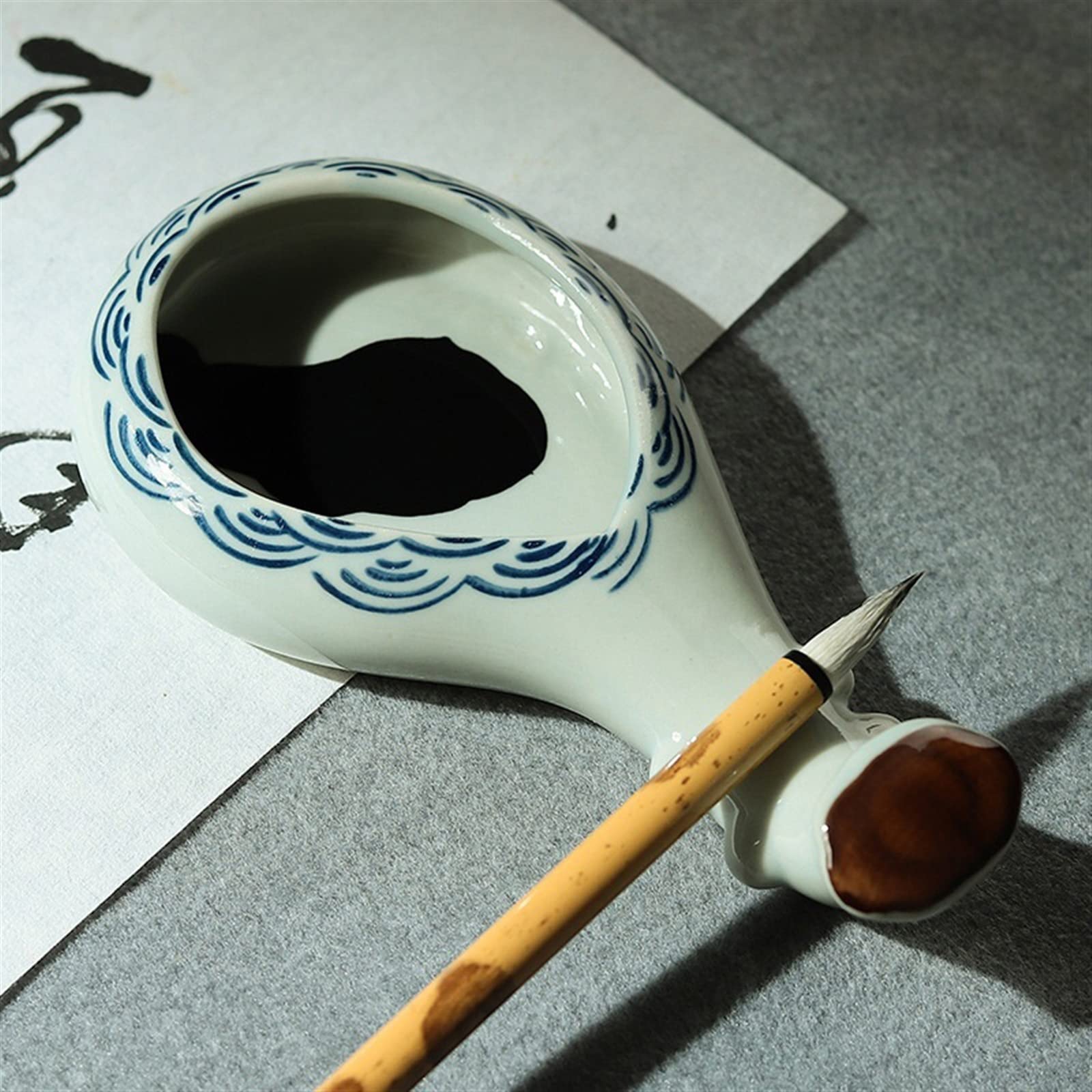SBTRKT Paleta de Artista de cerámica de 5 Piezas, Paleta de Acuarela con Placa de Tinta Ruyi Pipa, Adecuada for Acuarela, Gouache, Bandeja for Mezclar Pintura al óleo