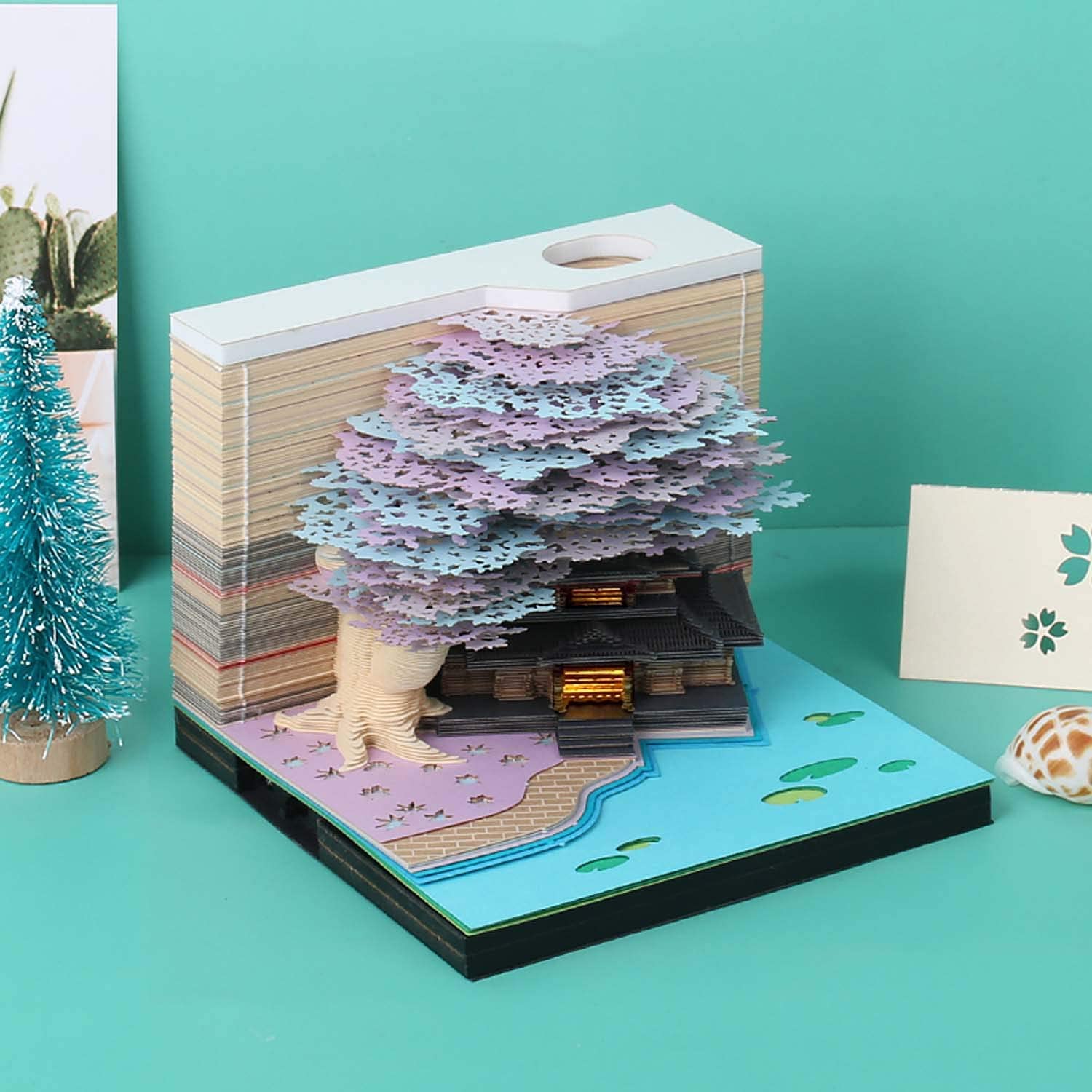 Notes adhésives 3D - Papier autocollant de commodité - Carte artisanale - Notes créatives de bricolage - Lumière (arbre de mariage jaune)
