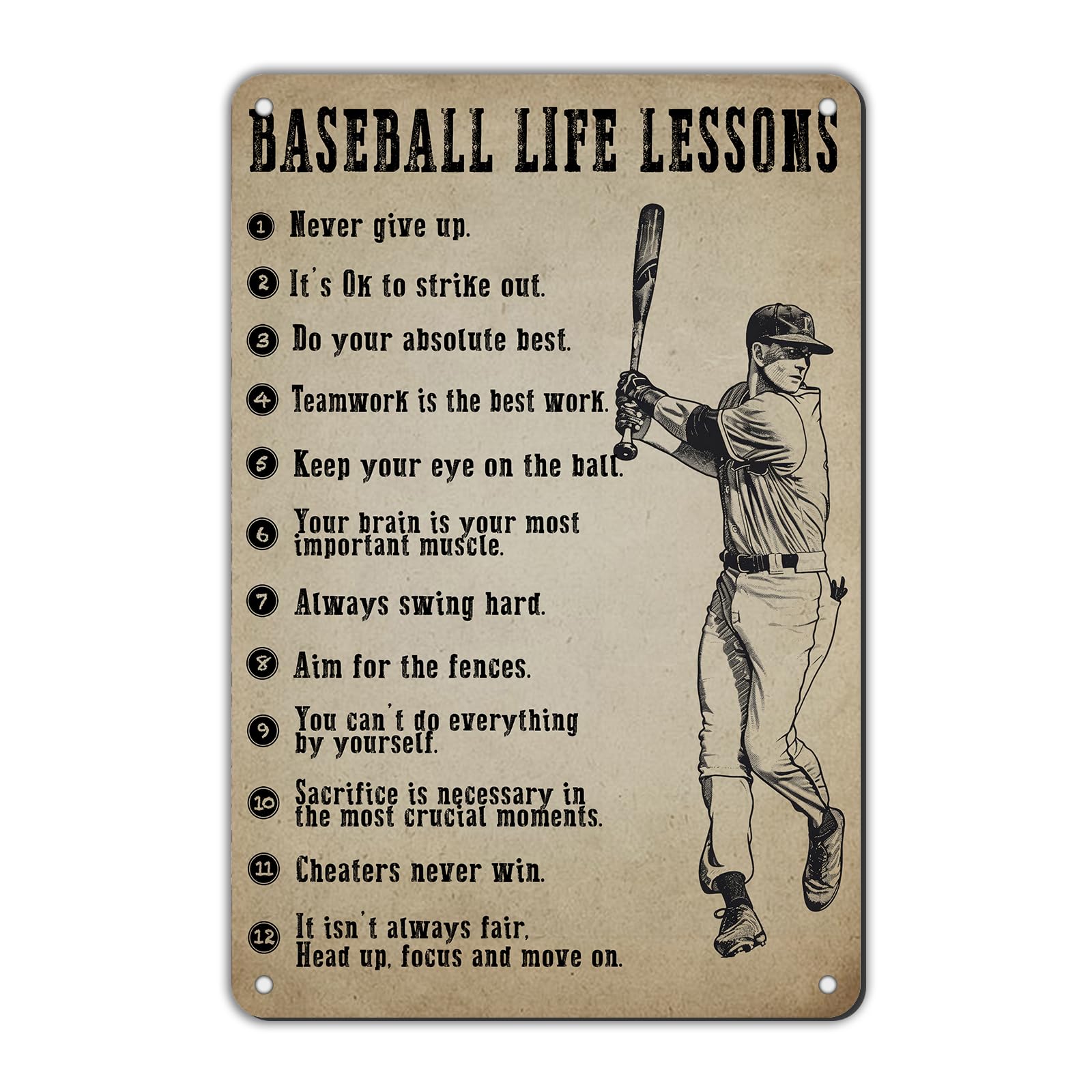 Anceky Baseball Life Lessons Metal Tin Sign Yard Sign Wall Decor for Yard Bar Plub Outdoor Window 12×16 Inch