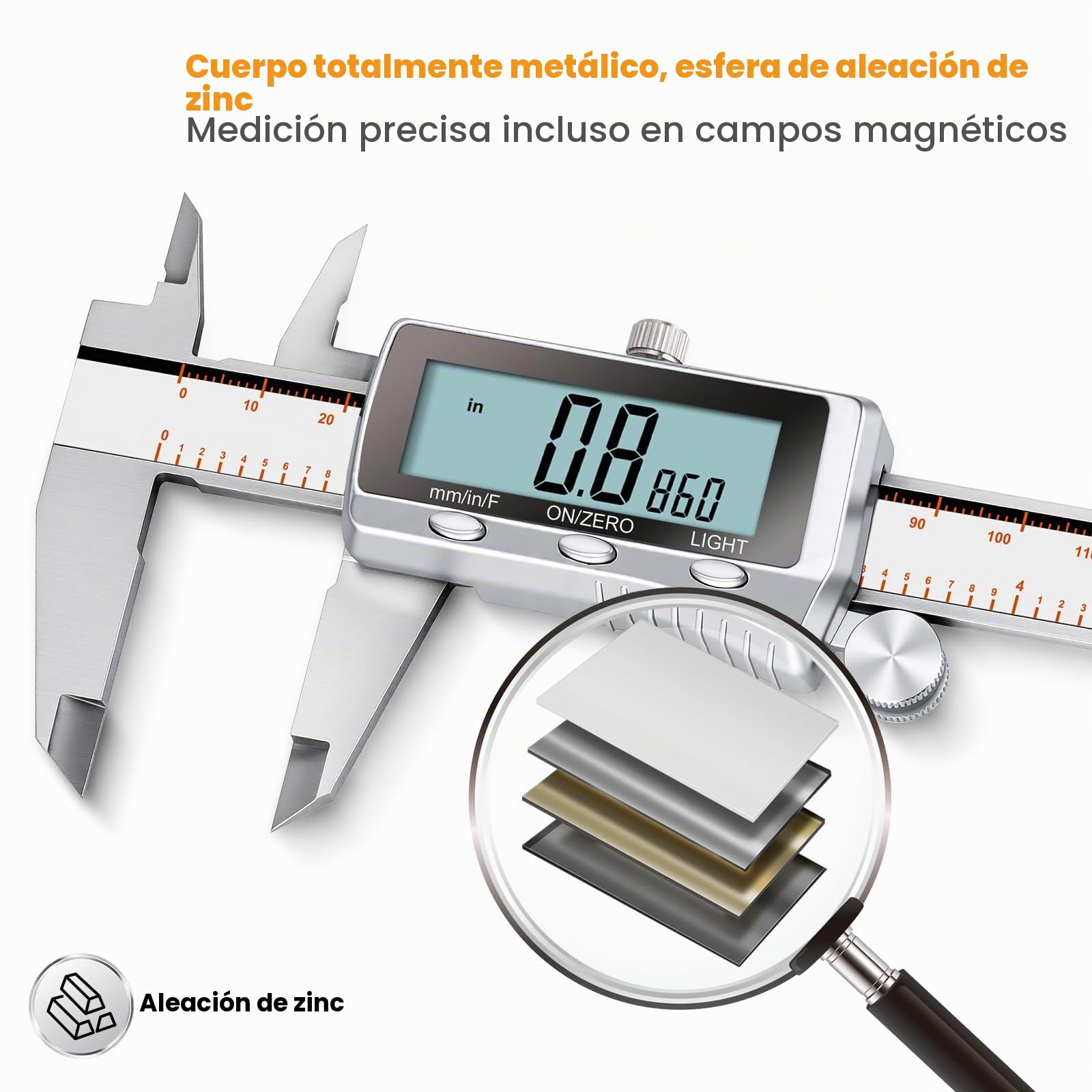 HARDELL Calibre Digital 6 Pulgadas, Pie de Rey Digital con Pantalla LCD Retroiluminada, Micrómetro Digital Recargable con Apagado Automático para Bricolaje y Hogar (Pulgadas/MM/Fracciones)