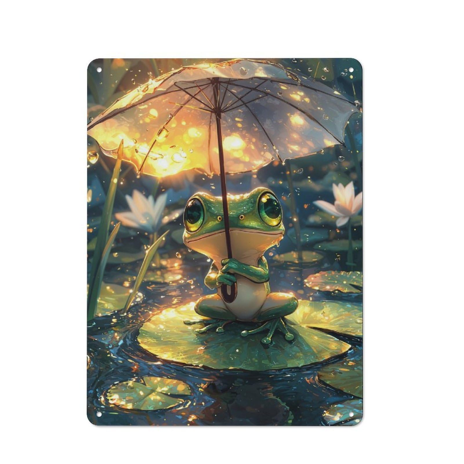Junmoney Frog With Umbrella In Rain Country Country Metal Sign 40X30cm, Farmhouse Wall Decor For Farmhouse Kitchen, Pantry Or Dining Area