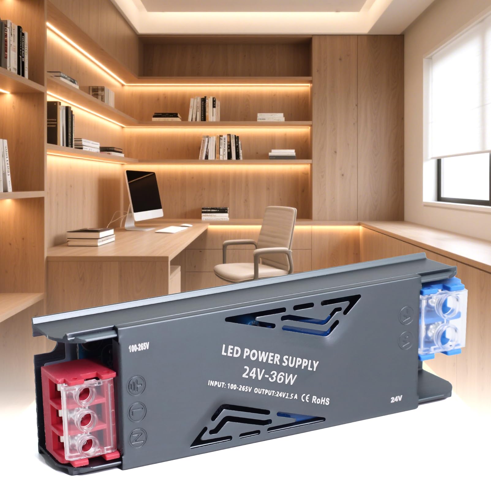SUCIKORIO 24V 36W LED Transformer, Ultra Slim LED Driver 240V AC to 24V DC 1.5A 36 Watt Quiet Low Volt Converter LEDs Power Supply Constant Voltage For Indoor, LEDs Strip, Wall Lamp
