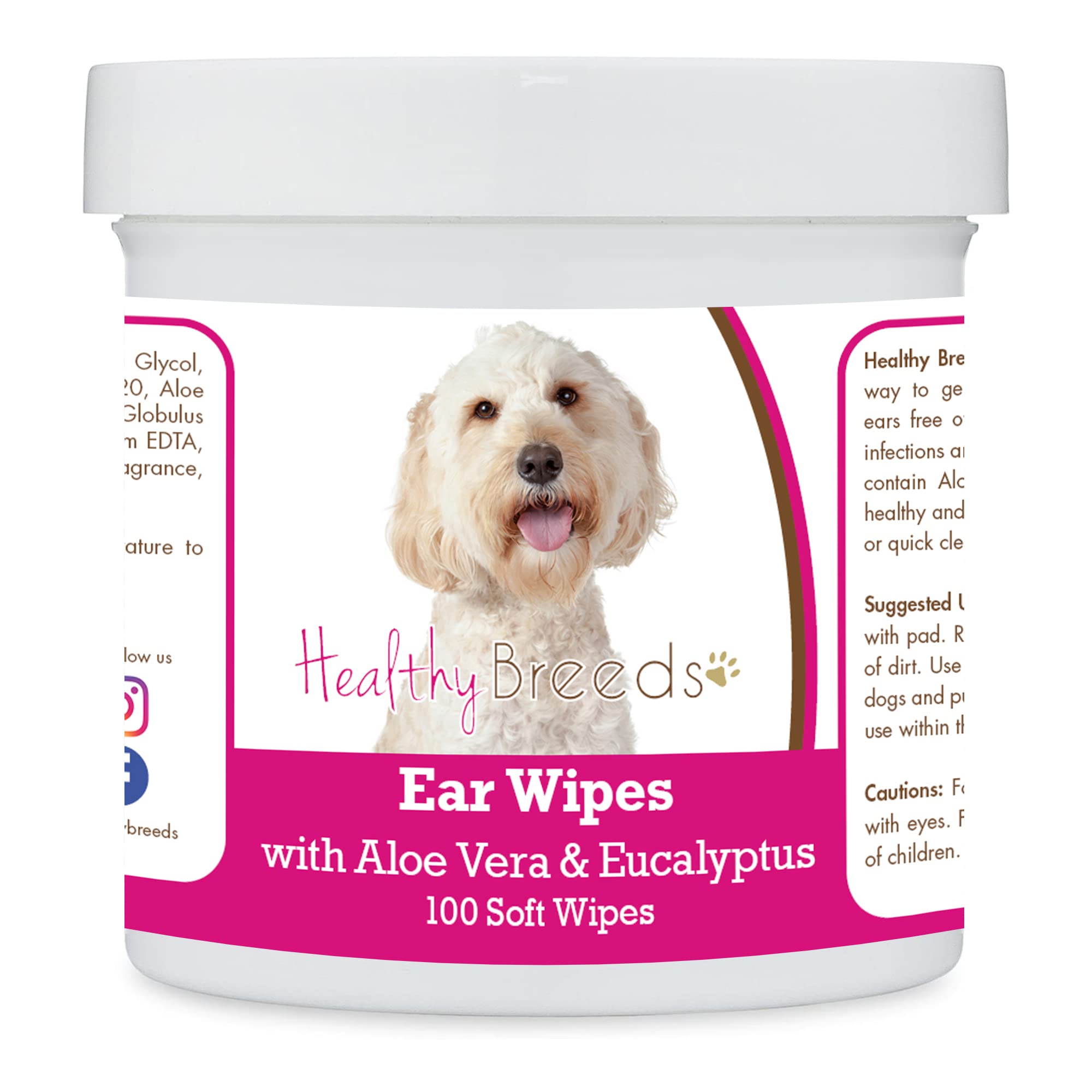 Healthy Breeds Labradoodle, Cream, Ear Cleaning Wipes with Aloe &amp; Eucalyptus for Dogs 100 Count