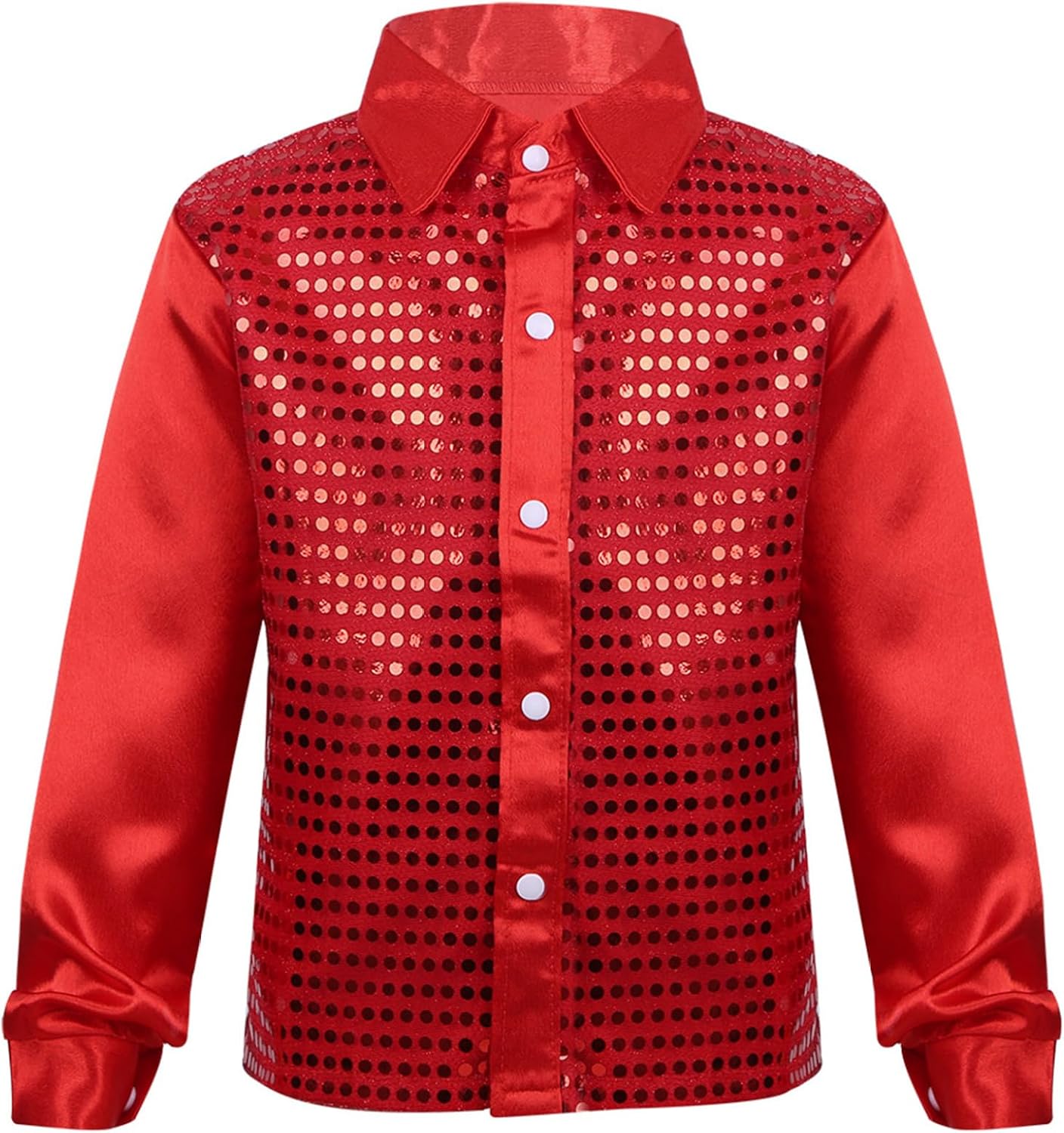 Kids Boys Latin Jazz Dance Shirts Sequined Lapel Collar Long Sleeve Tango Ballroom Dance Tops