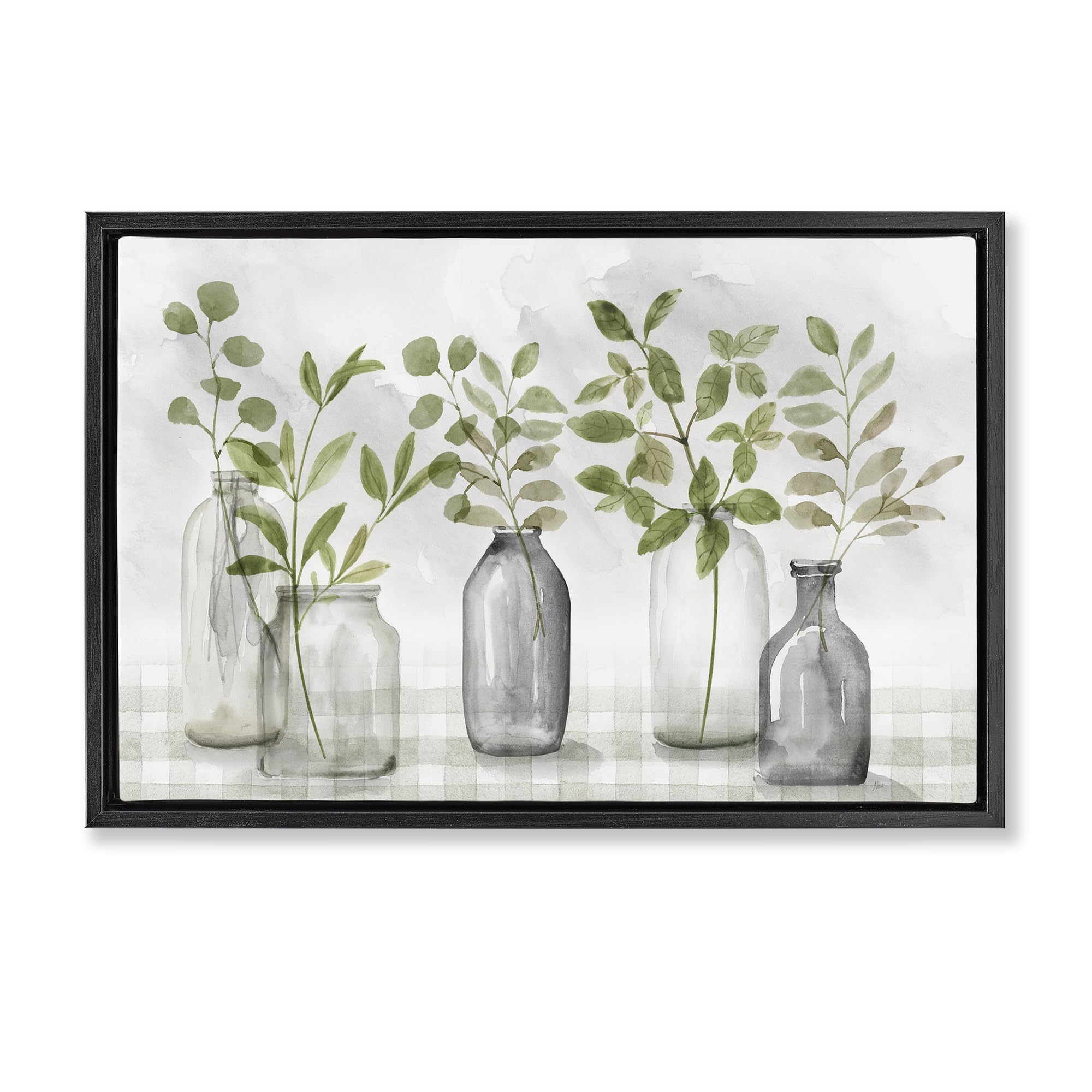 'Greenery Leaves in Vases'| Floating Frame Canvas Art