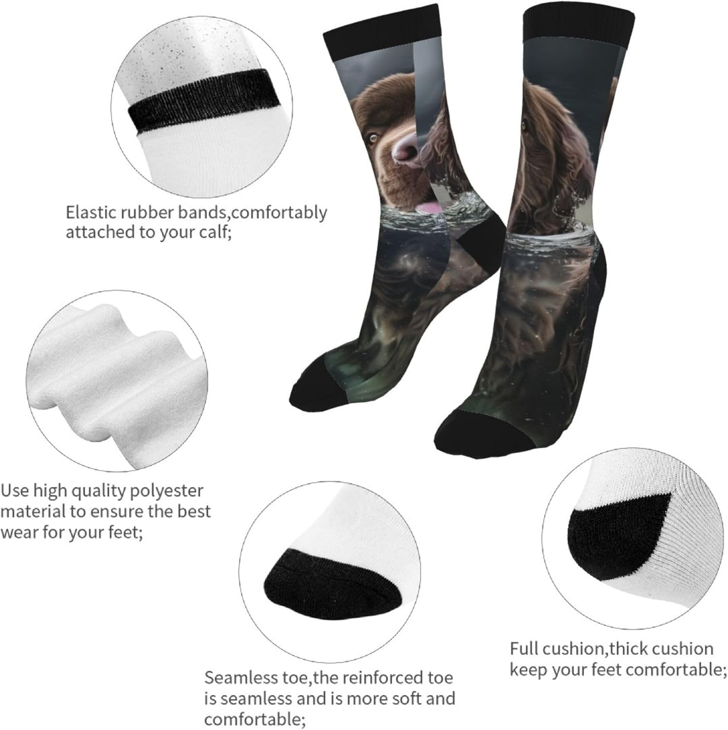 Newfoundland Underwater Dogs Funny Animals Unisex Adult Fun Cool 3D Print Colorful Athletic Sport Novelty Crew Tube Socks - Image 7