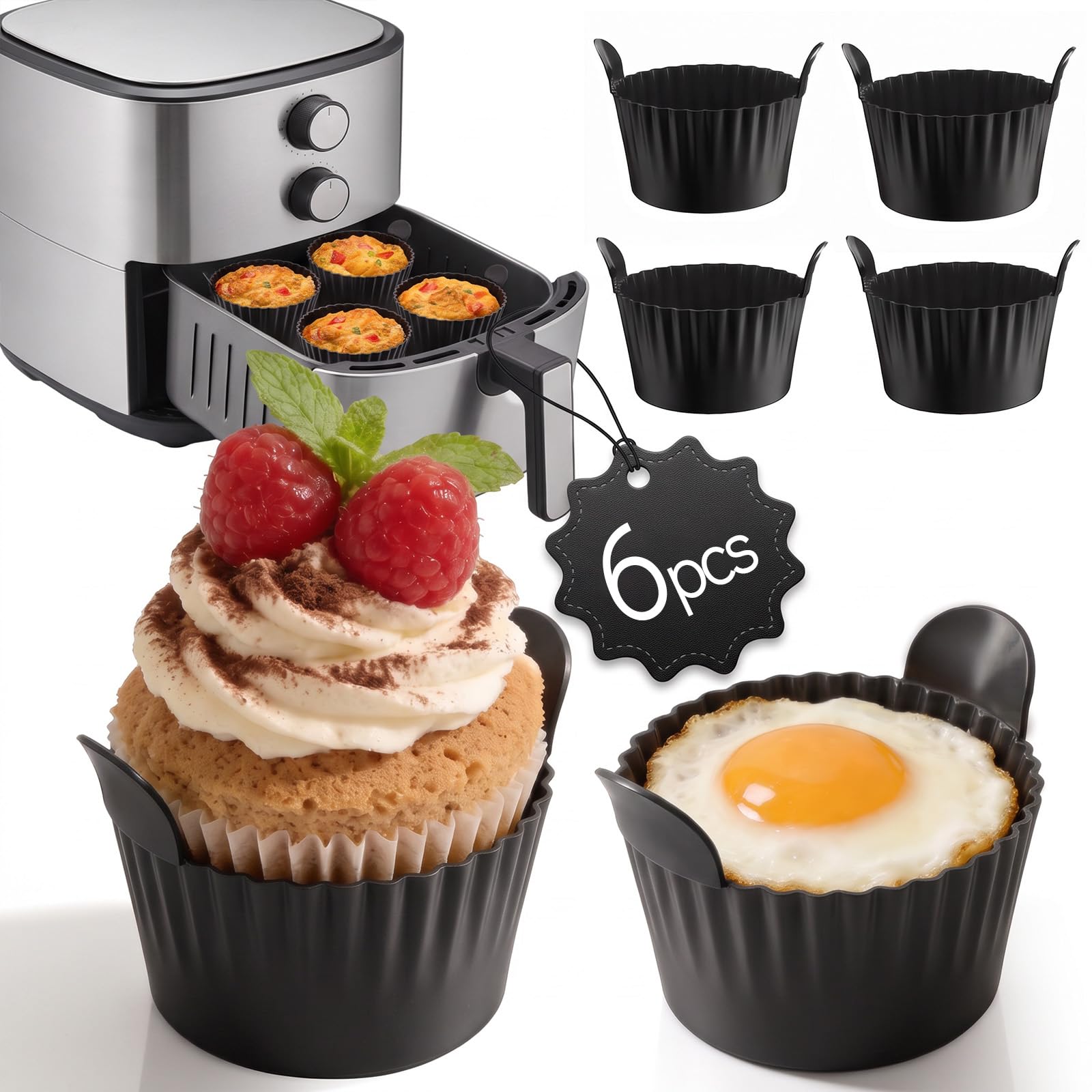 ChaneeHann Stampo Muffin, 9 x 5.5cm Silicone Pirottini per Friggitrice Ad Aria, Teglia per Friggitrice Ad Aria Riutilizzabile per Muffin, Torte, Non-BPA, Compatibile con Forno e Microonde