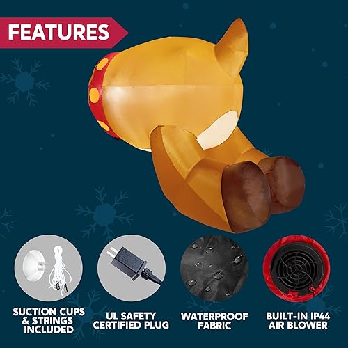 Miniatura 5 de JOIEDOMI Reno inflable de Navidad de 3 pies de alto que estalló de la ventana, inflables de Navidad con LED integrados para decoración de ventanas,