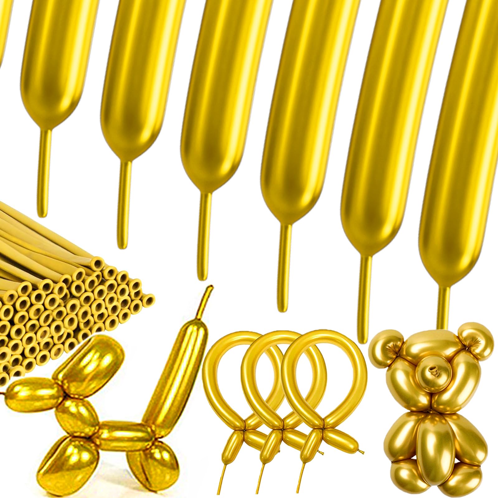 SULALABOO 260 Long Balloons Gold Metallic 100PCS, Latex Shiny Balloon to Twisting Flowers Animals Decorations for Birthday Anniversary Wedding or Other Party Events and Festivals DIY — image 1