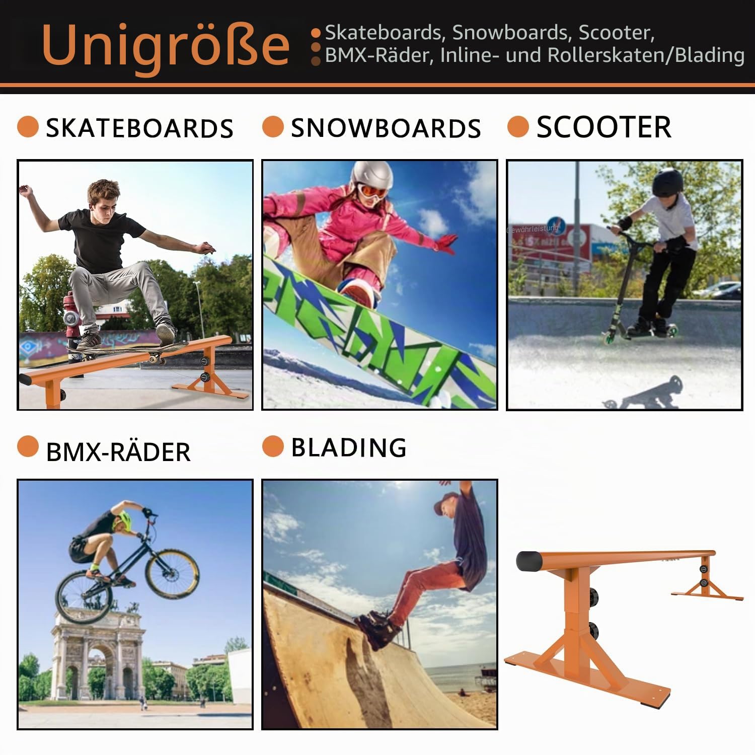 MR Skate Rail Skateboard Ramp Grind Rail Professional Skatepark Grind Rail Adjustable Height Grind Rail