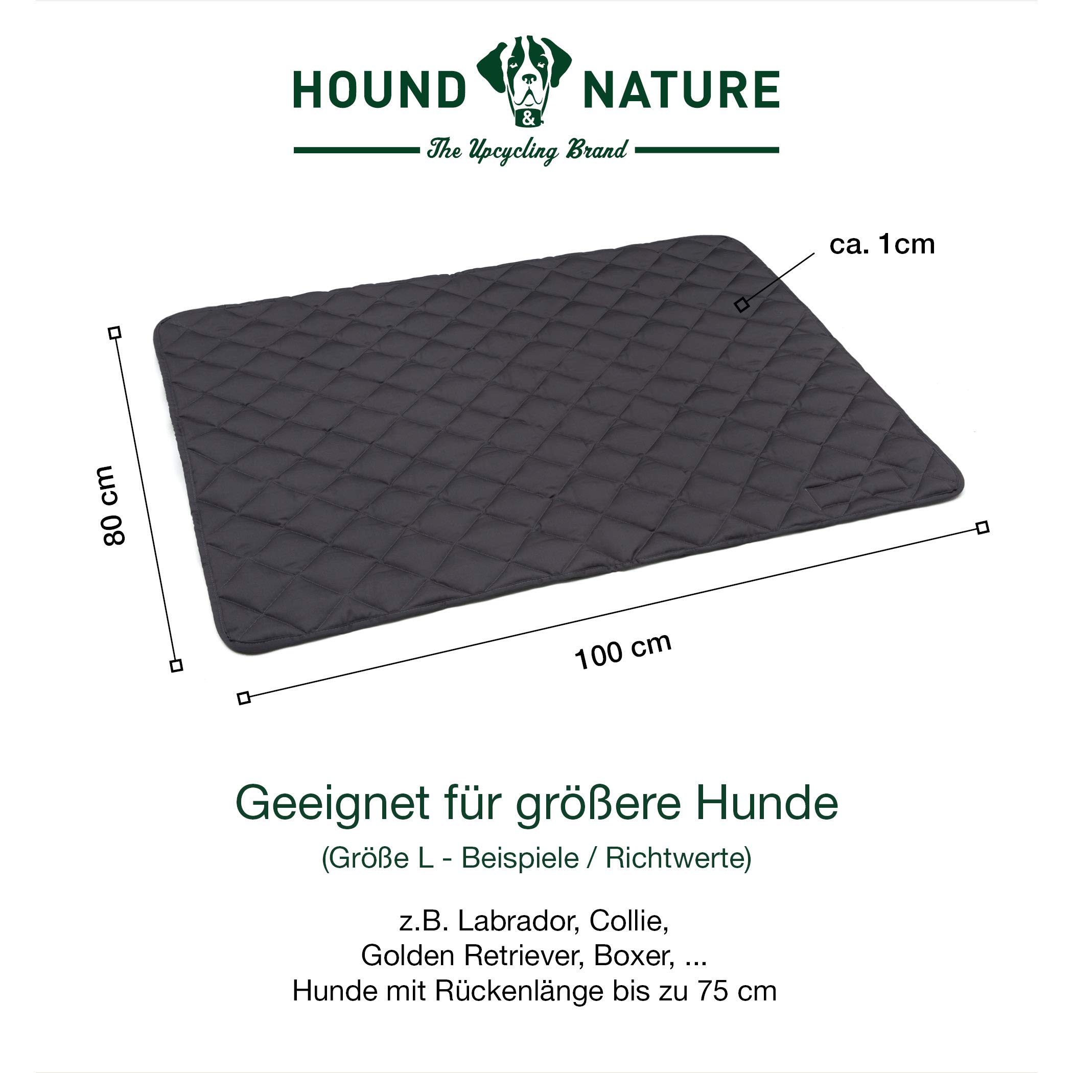 HOUND & NATURE Davos - Manta para perros ecológica, suave, lavable, acolchada para perros grandes, higiénica, resistente y sostenible (L - 100 x 80 cm, gris)