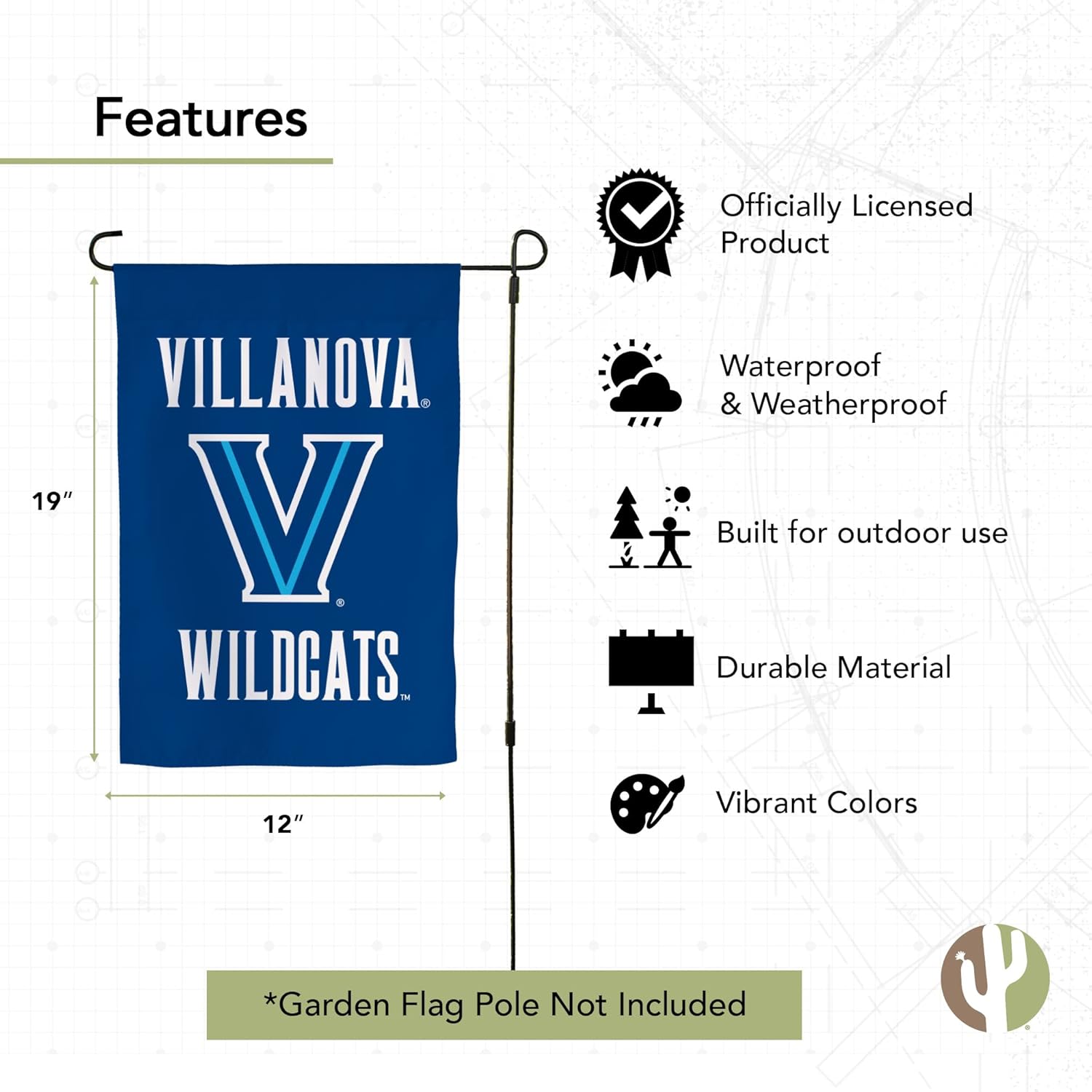 Desert Cactus Villanova University VU Garden Flag – 19 x 12 Inch Villanova Wildcats Banner, for Outdoor Display and Events (Design G) - Image 4