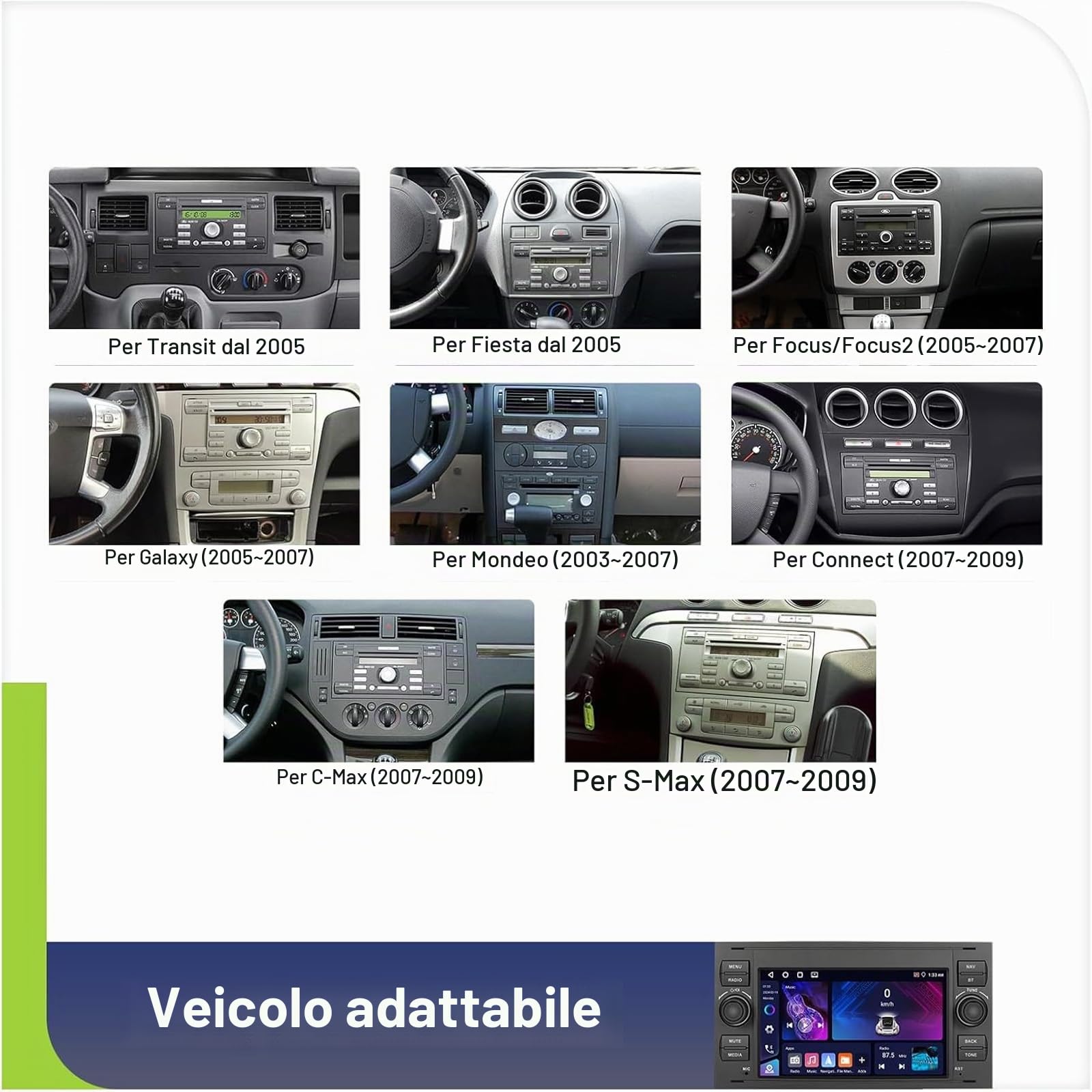 Inefala 4G+64G Autoradio Android 15 per Ford Transit Fiesta Focus Galaxy