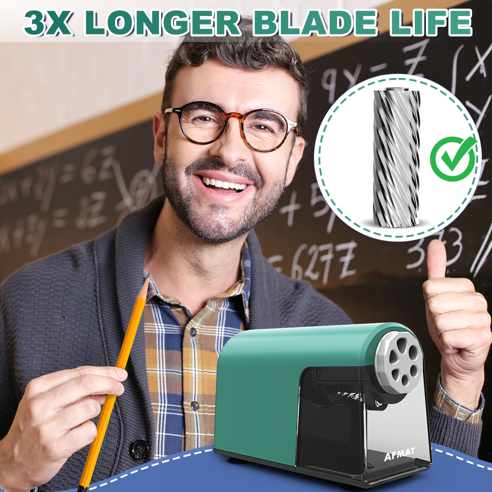 AFMAT PSX2 Robuster elektrischer Bleistiftspitzer, 6 Löcher, Klassenzimmer-Bleistiftspitzer für 6–11 mm Bleistifte, Auto-Stopp, super schnell, spart Bleistifte, Schullehrer, ein Muss für