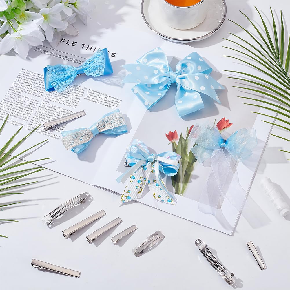 WADORN Bows DIY Making Kit, Lace Ribbon Hair Bow Making Kit Pre Cut Hairbows with 40Pcs Iron Hair Clip Finding 23 Styles Polyester Ribbon 3Pcs Glue Sticks 50M Sewing Thread for Gift Wrapping Hairband