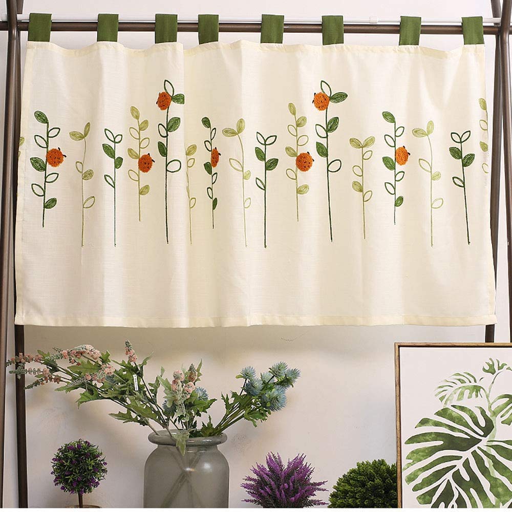 Cortinas cortas para ventanas con bordado estilo café rústico de lino y algodón