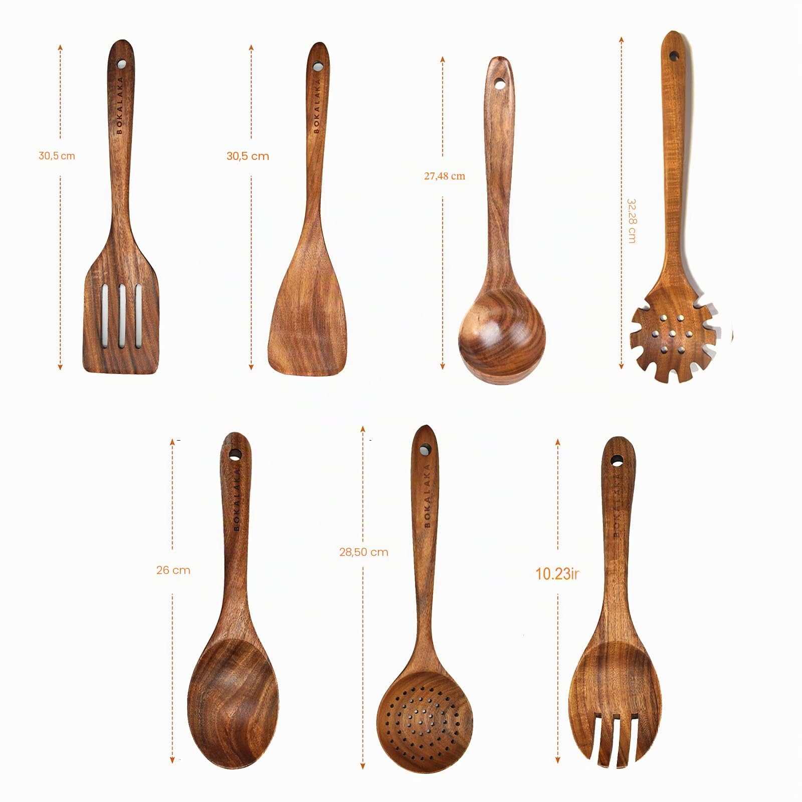Cucchiai in legno per cucinare, 7 utensili da cucina in legno di teak, set di utensili da cucina in legno di legno, spatola in legno per cucinare