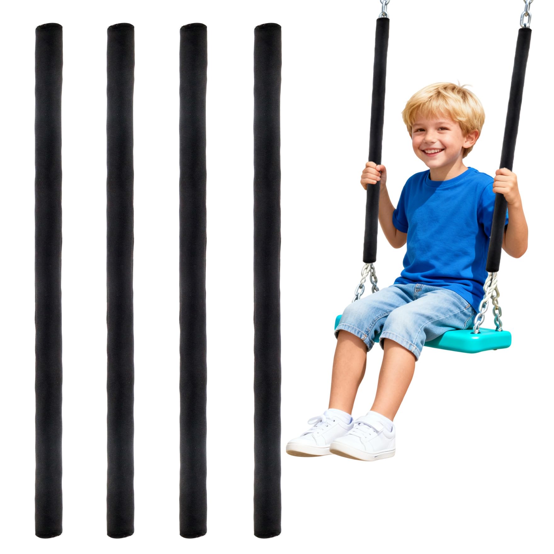 Klmnop 4 Pack Swing Chain Cover Set, Safety Chain Covers for Swings, Swing Chain Guard Sleeve for Playground Porch Patio Garden Outdoor Use, Prevents Pinching and Protects Chains(Black)