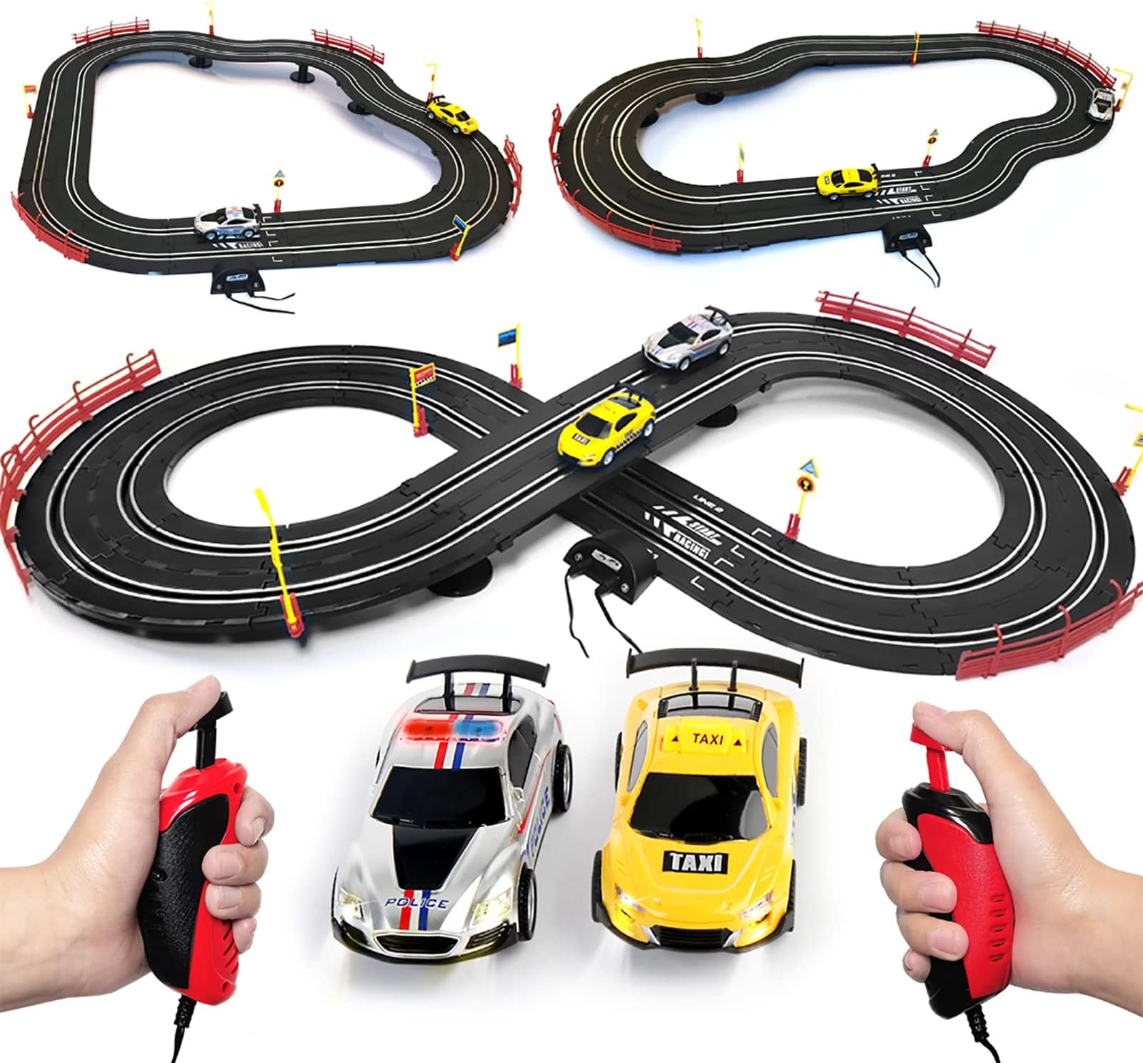 Electric High-Speed Slot Car Race Track Set - 1:43 Scale Dual Track With 2 Cars and 2 Hand Controllers for Boys Girls Ages 6-12