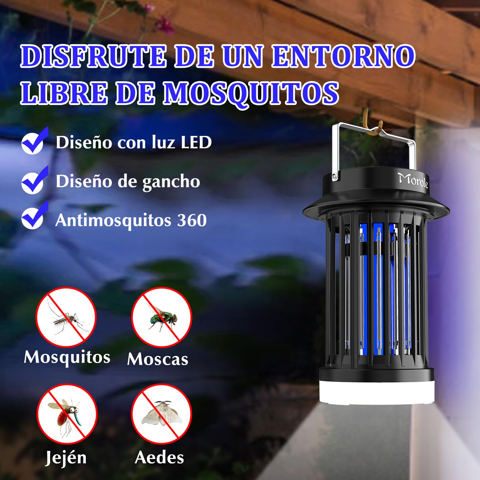 Lampara Antimosquitos USB con IluminacióN Led, Atrapa Moscas Antimosquitos Electrico PortáTil, Ideal para Uso en Interiores y Exteriores