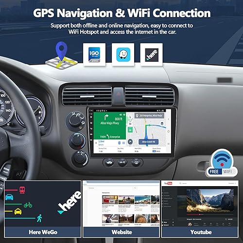 Miniatura 4 de 1G+32G para Honda Civic 2000 2001 2002 2003 2004 2005 Android Car Stereo con CarPlay Android Auto 9 "Pantalla táctil Bluetooth Radio de coche con