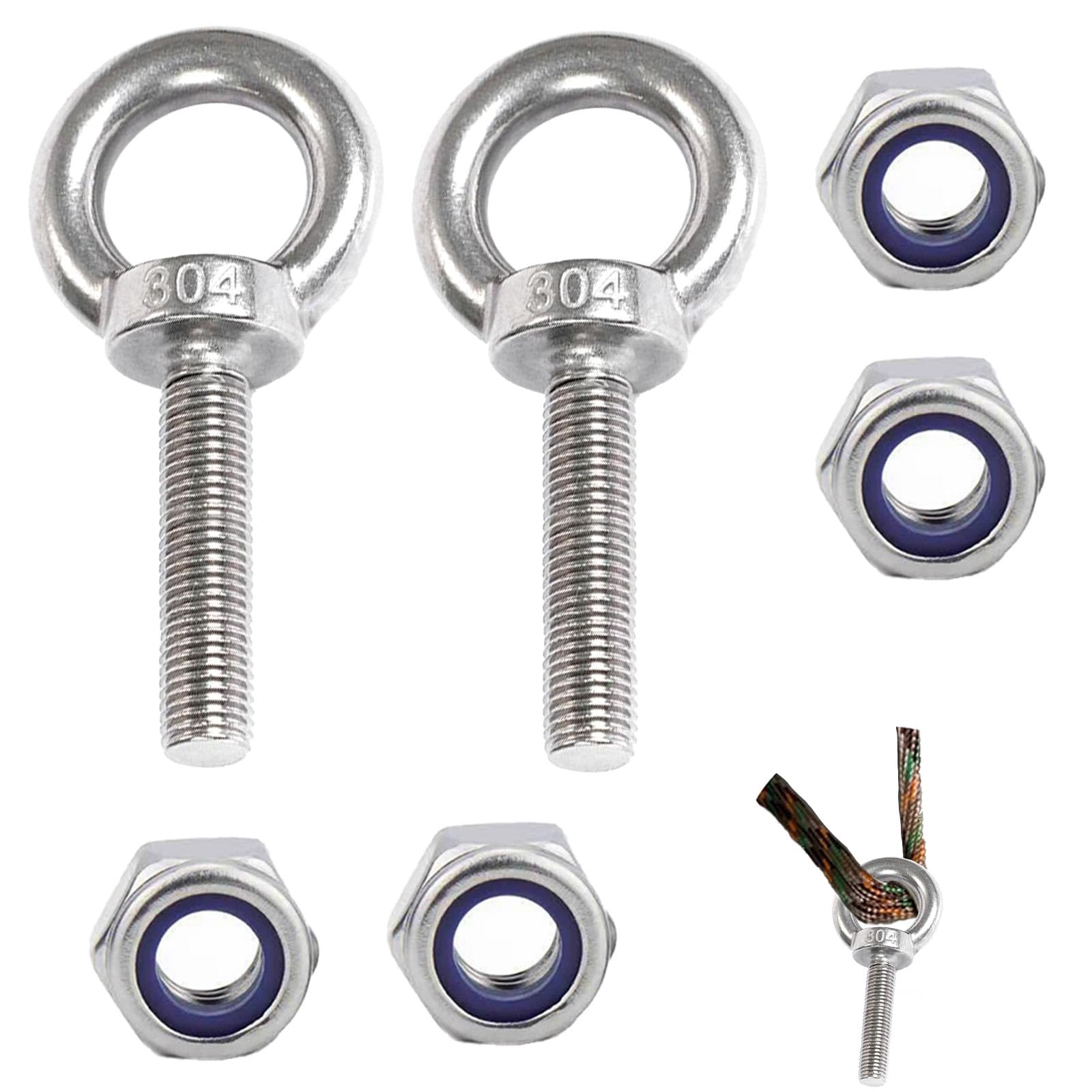 Bulloni ad anello M6 x 35 in acciaio inossidabile 304, set con 2 bulloni e 4 dadi di bloccaggio, resistenti alla corrosione e facili da installare, per uso in ambienti umidi e lavori di soll