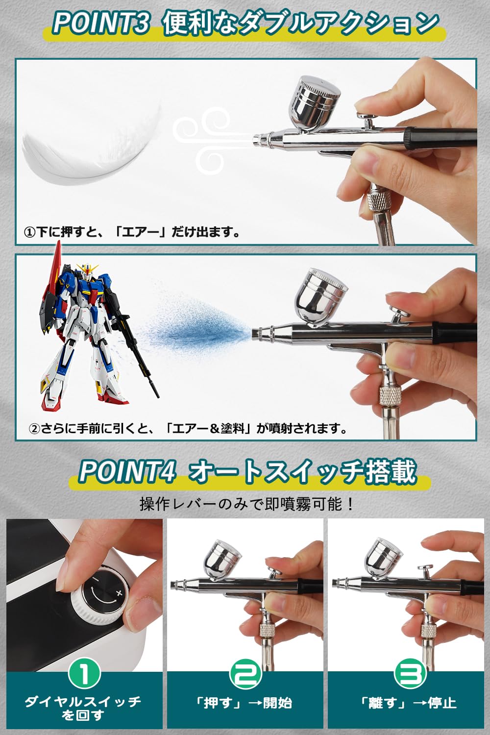 Amazon.co.jp: 【2本ハンドピース付き】エアブラシ ミニコンプレッサー