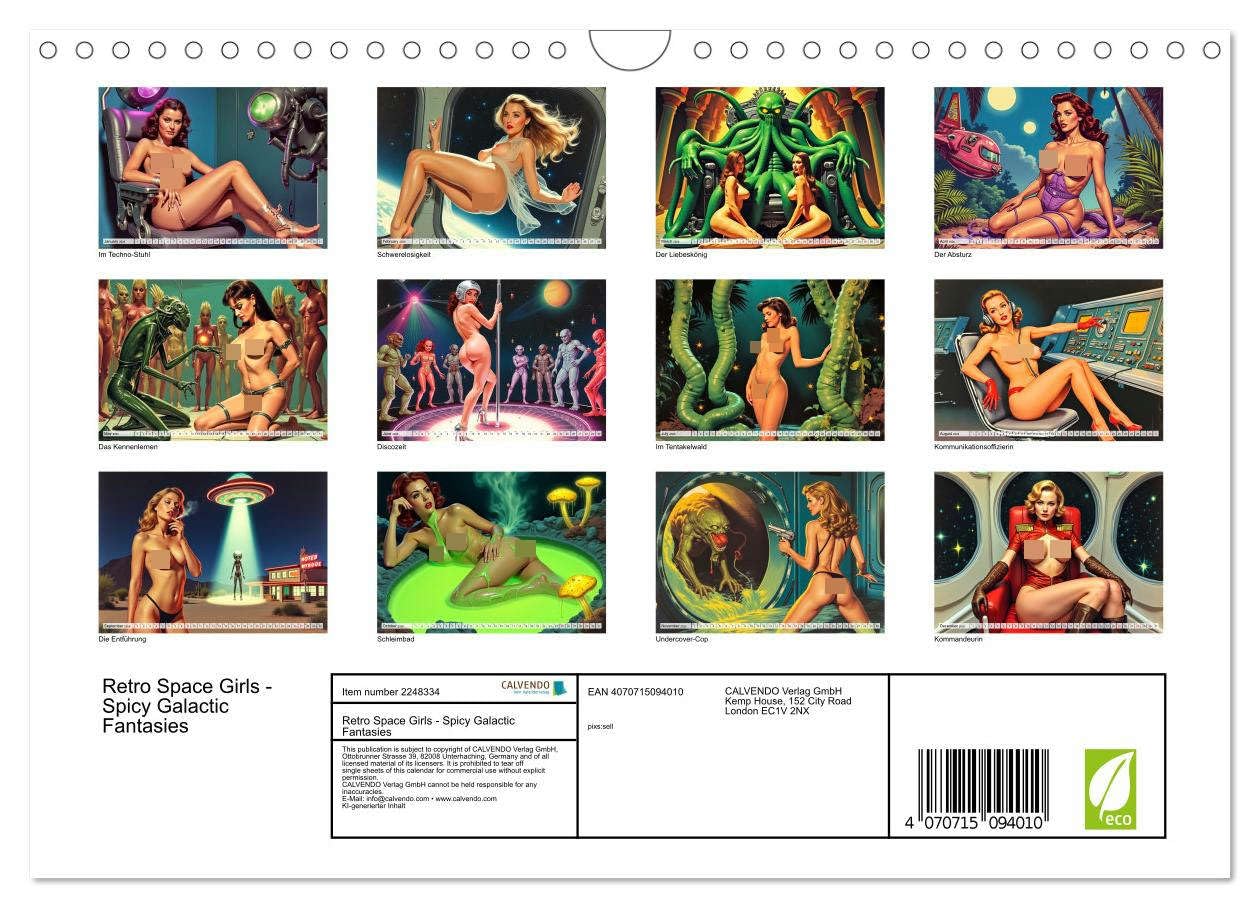Retro Space Girls - Spicy Galactic Fantasies UK-Version (Wall Calendar 2026 DIN A4 Landscape), CALVENDO 12 Month Wall Calendar
