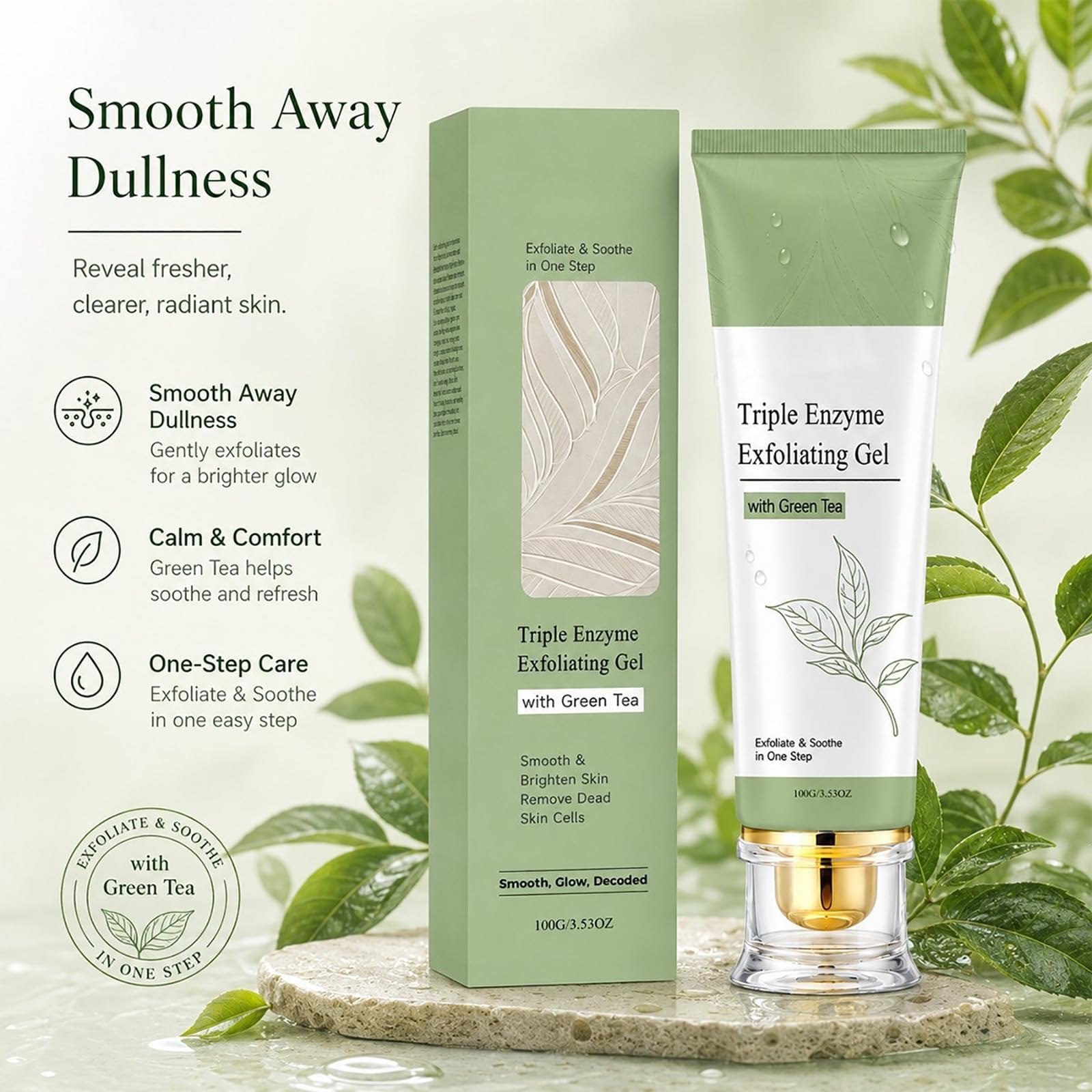 Gel Esfoliante al Tè Verde, Esfoliante Viso Delicato, Pulizia Profonda dei Pori, Rimuove Cellule Morte, Cellulosa Naturale, Gel Idratante, Scrub Viso Delicato, Tutti i Tipi di Pelle (5pcs)