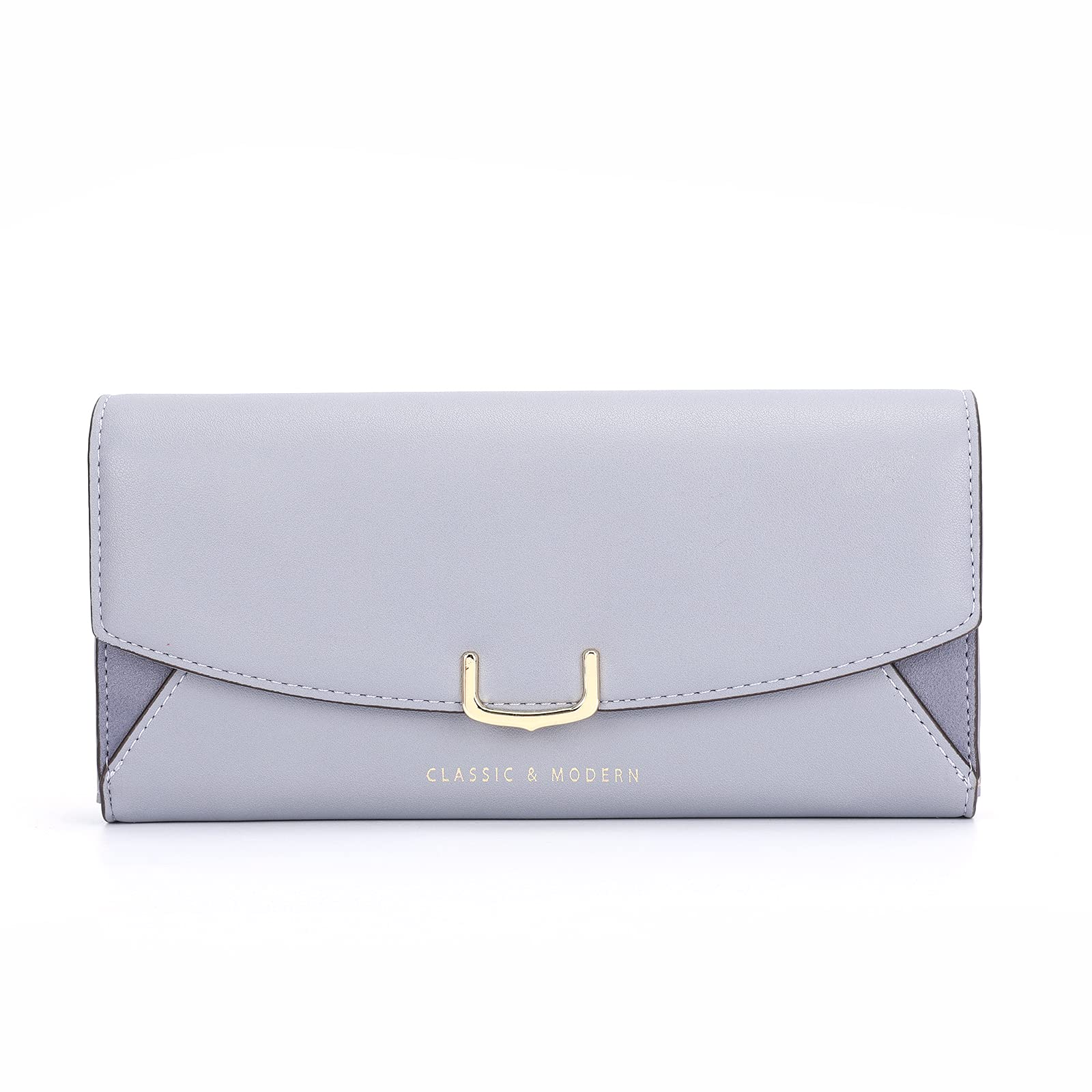 Kumano Women's Long Wallet with Large Capacity [PU Leather] Women's Wallet with Card Slots and Hidden Clasp (Black, Blue, Red, Etc