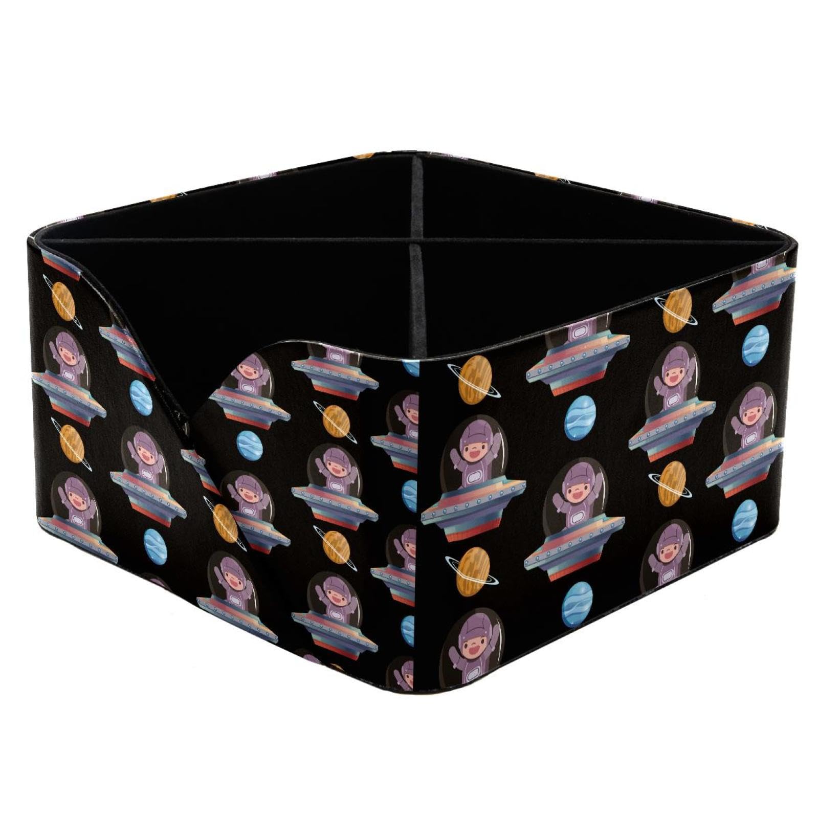 KengjuTesu Universe UFO Planets Pattern Desktop Organizer Pen Holder, Rectangular Pencil Cup for Office, Study and Makeup Stations
