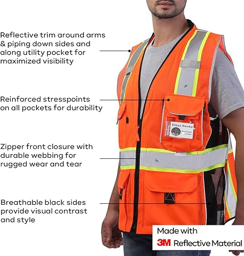 Miniatura 4 de Neopelta Chaleco de seguridad reflectante de malla naranja, fabricado con cinta reflectante 3M, chaleco resistente con bolsillo para identificación,