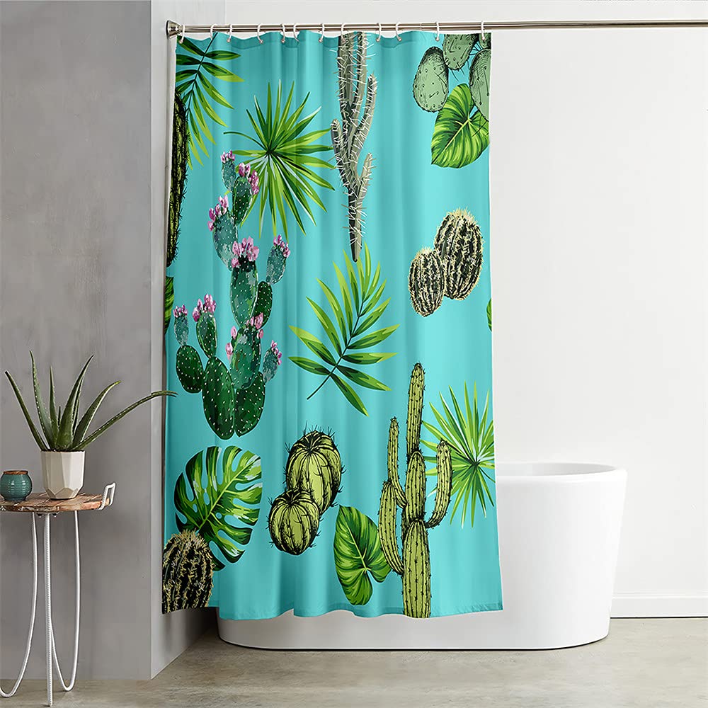 Waterproof Shower Curtain, Chickwin 3D Cactus Printing Polyester Mould Proof Resistant Dry Quickly Liner Bathroom Curtain with Hooks for Bathroom Shower Stall Home Decor (Green Plants,90x180cm)