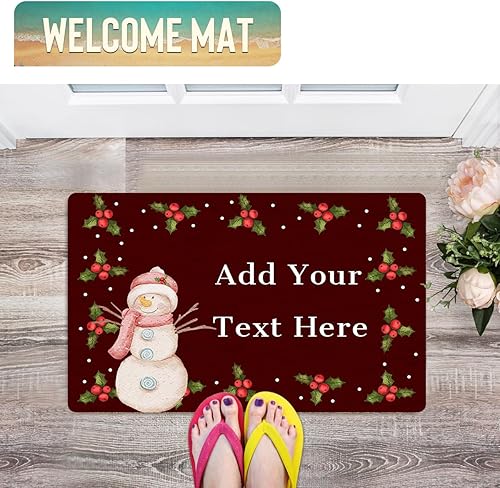 Miniatura 2 de Magimagine Tapete de Navidad personalizado con texto, tapete personalizado de bienvenida para puerta delantera, entrada interior, decoración de