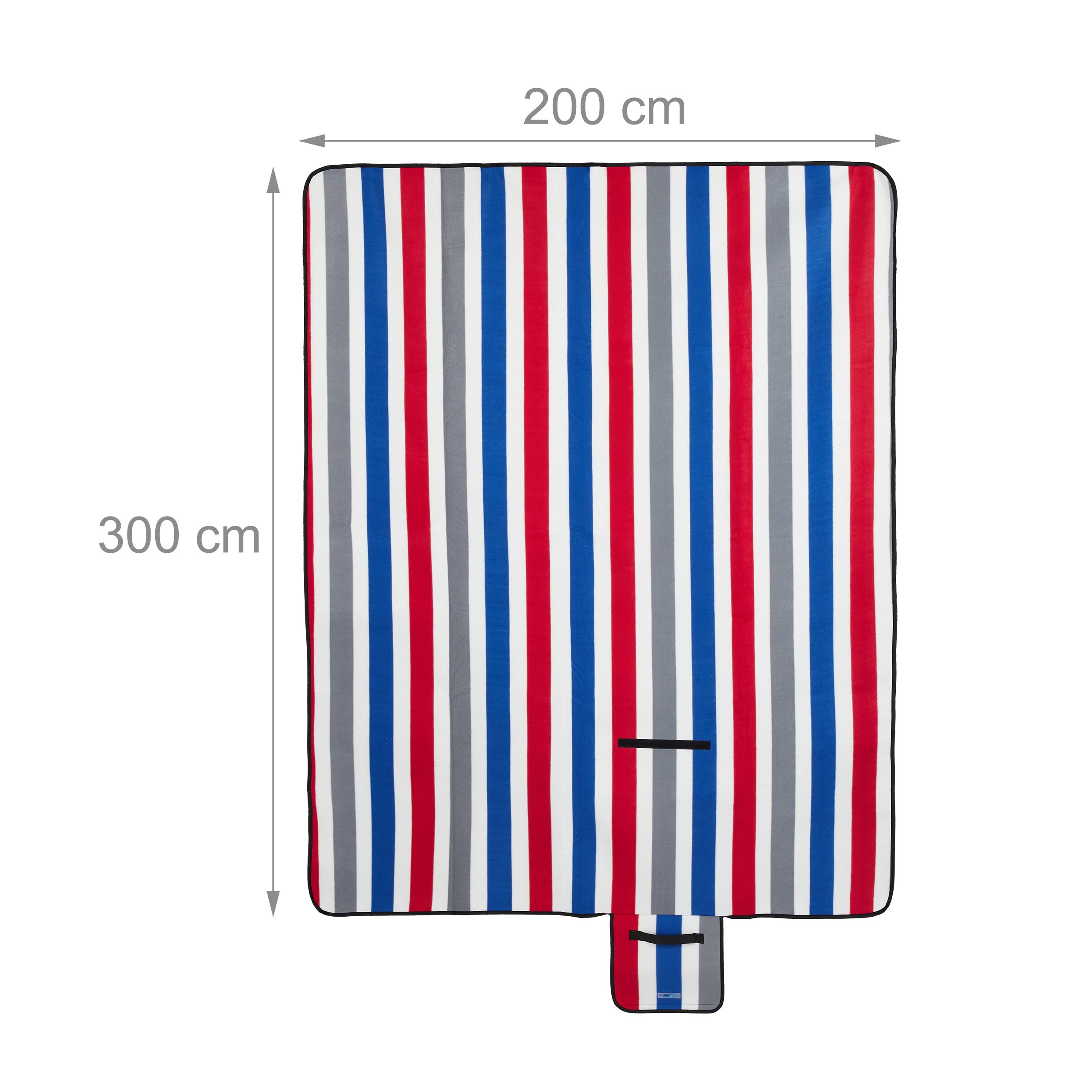 Relaxdays xxl picknickkleed, 200 x 300 cm, isolerend, waterdicht, visgratenpatroon, fleece strandlaken, handgreep, grijs