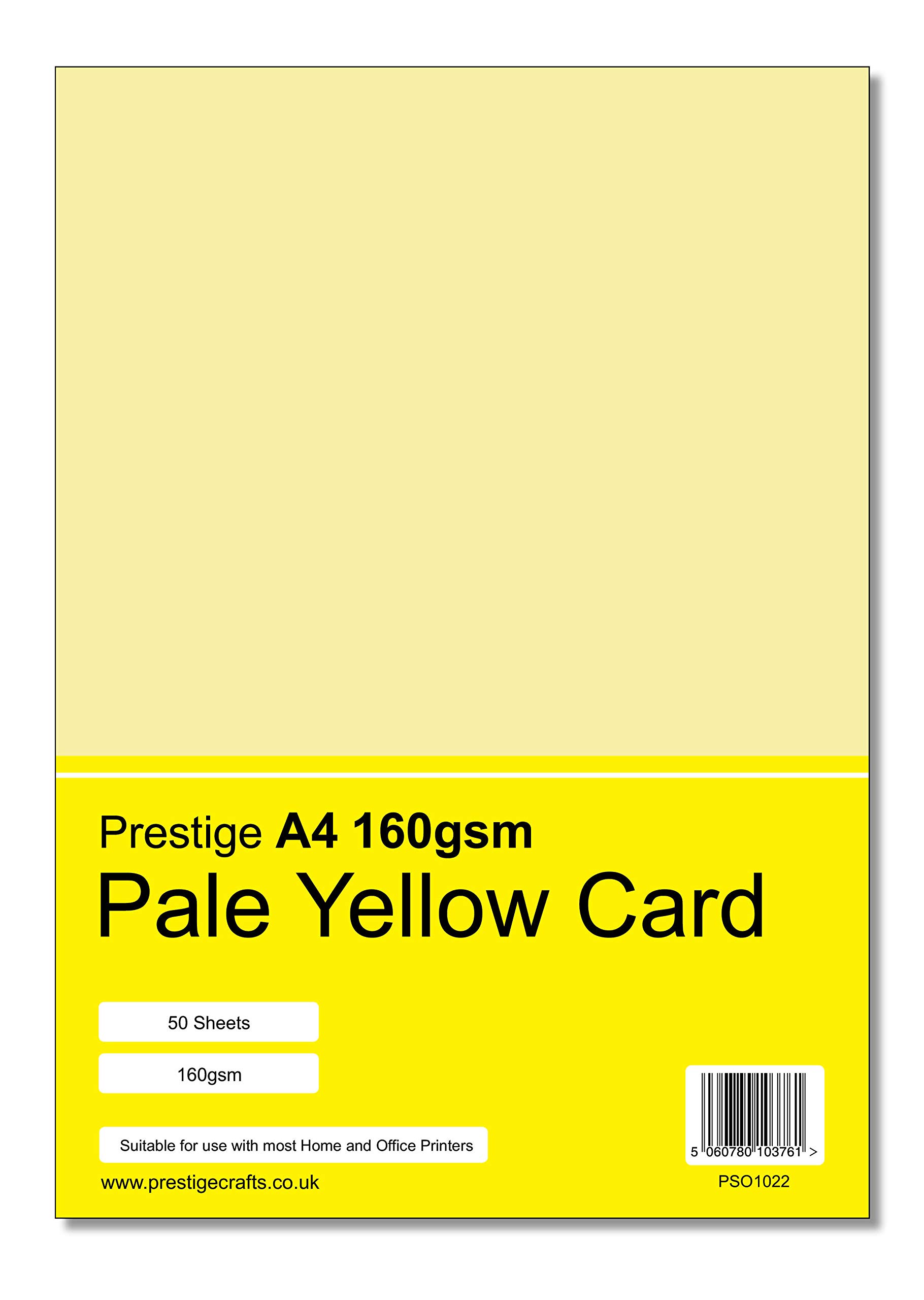 Prestige A4 160gsm Coloured Card Printing Inkjet Laser Craft Card - 50 Sheets per Pack - 20 Colours (Pale Yellow)