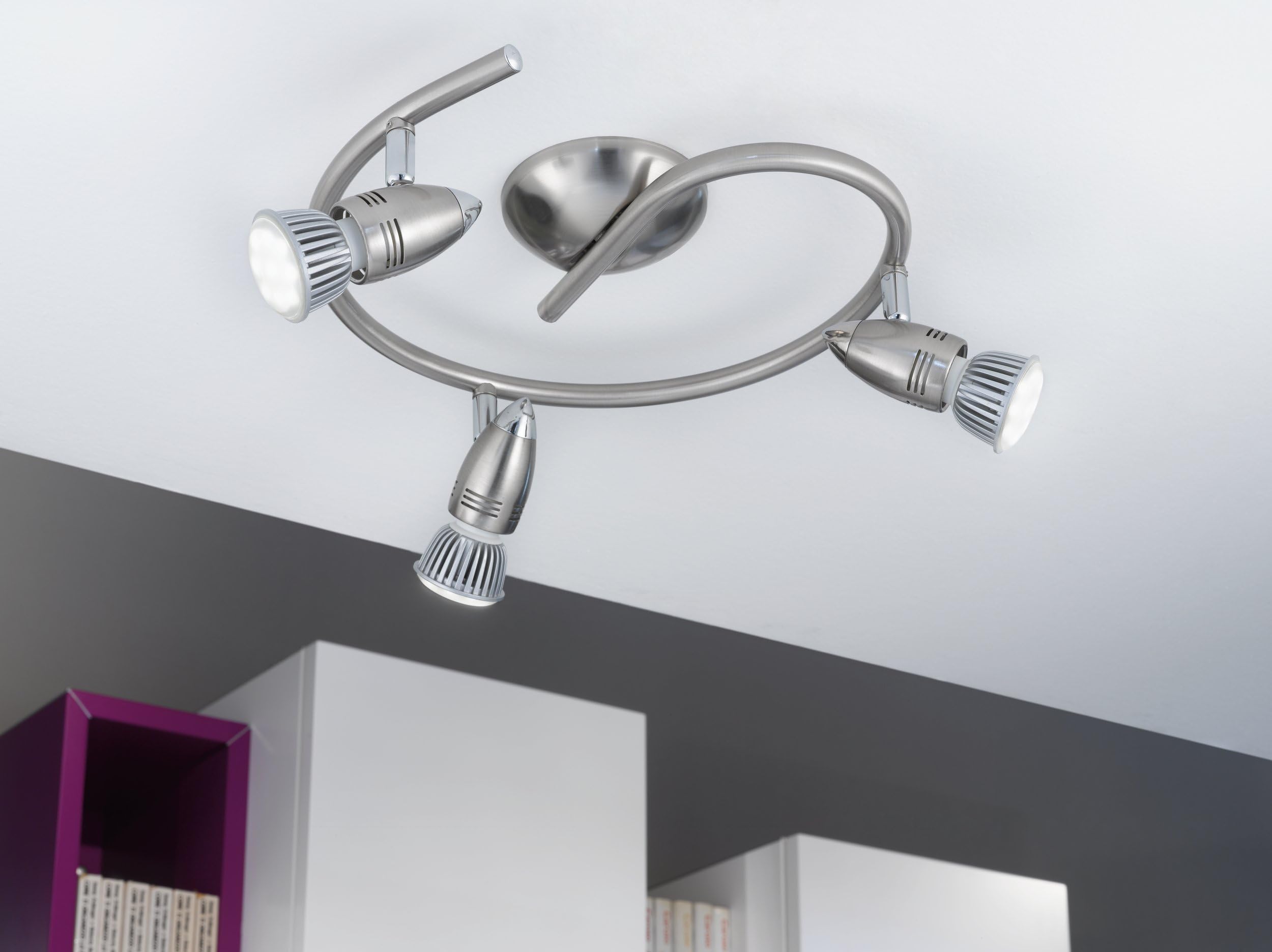 Lampada Da Soffitto LED 2 Fiamme Alluminio Argento Spot Regolabile